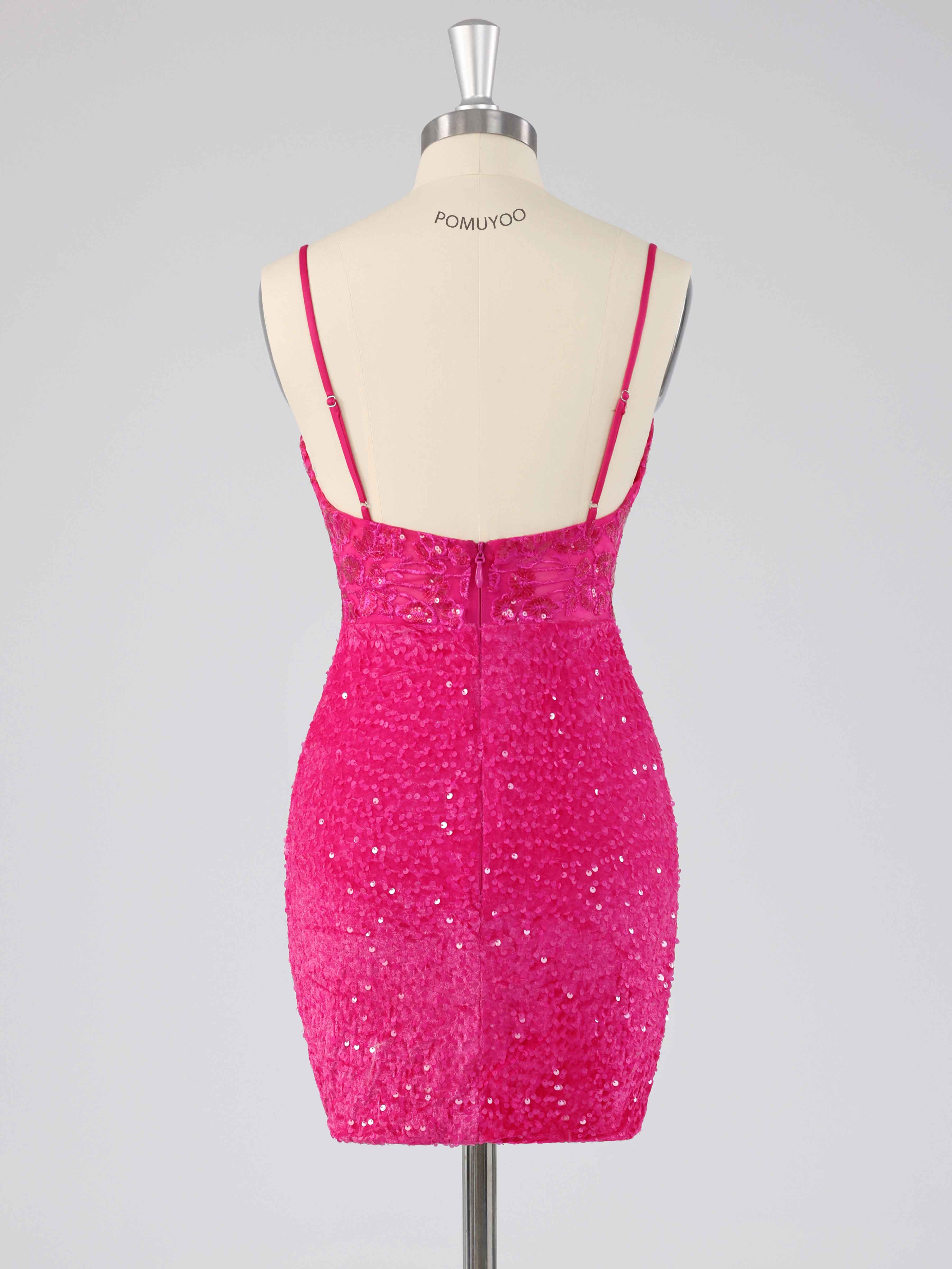 Pink V-Neck Mini Sequin Homecoming Dresses
