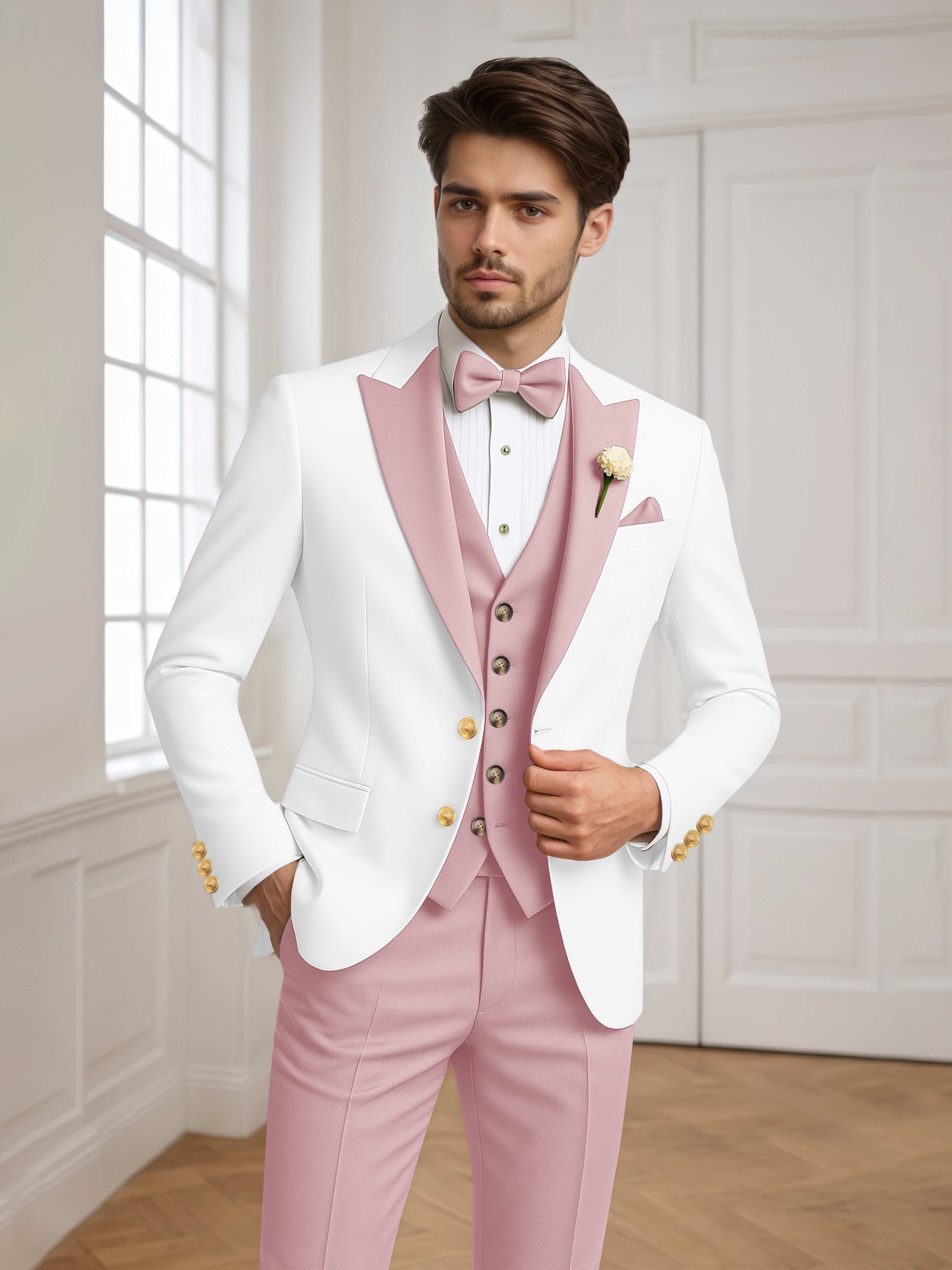 Color Block Peak Lapel Men's 3 Pieces Suit for Groom Wedding & Prom