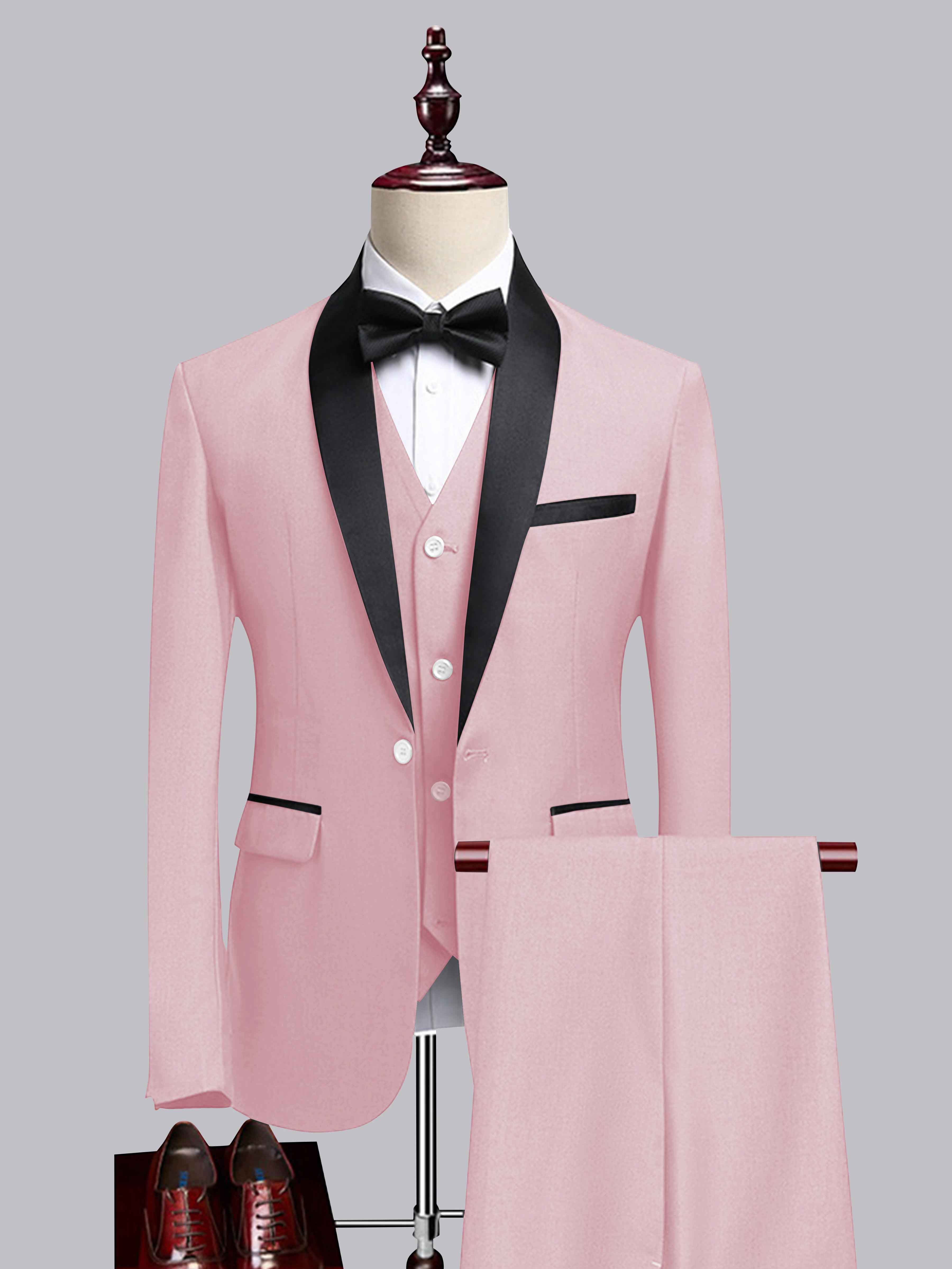 Chic 3 Pieces Men's Contrast Trim One Button Shawl Lapel Suit For Wedding
