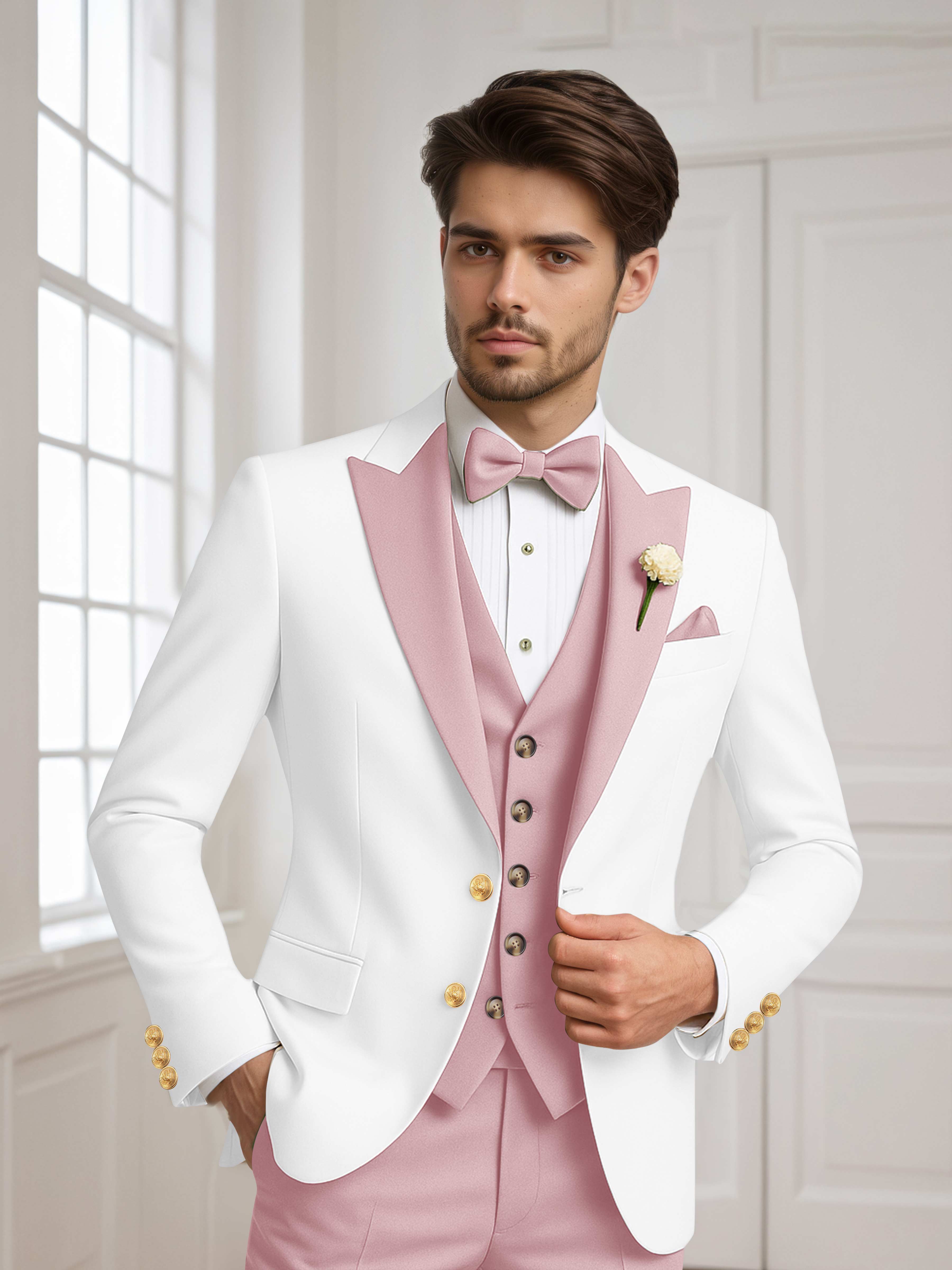 Color Block Peak Lapel Men's 2 Pieces Jacket & Vest for Groom Wedding & Prom