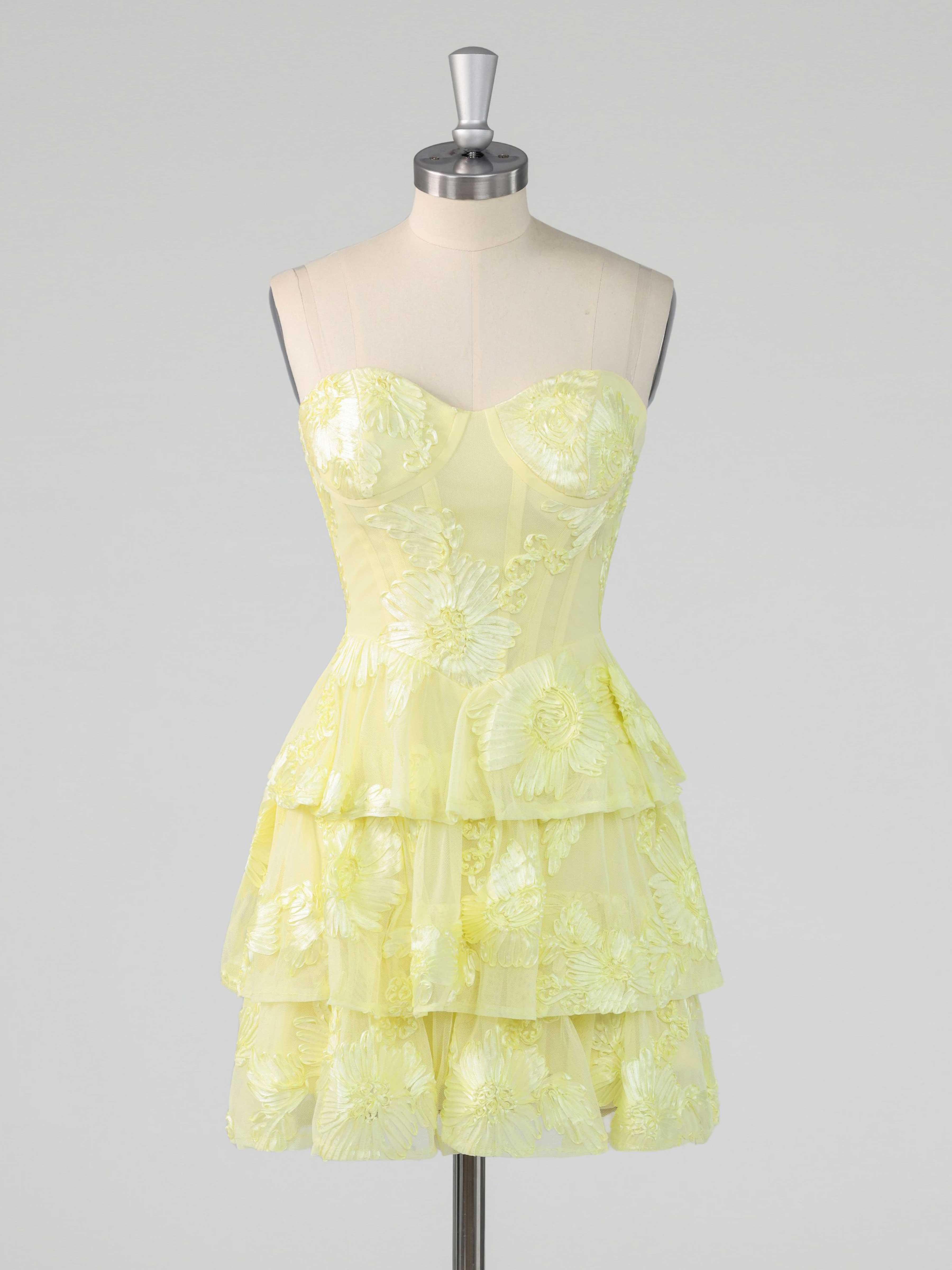 Playful Strapless Tiered Ruffles Mini Party Dresses