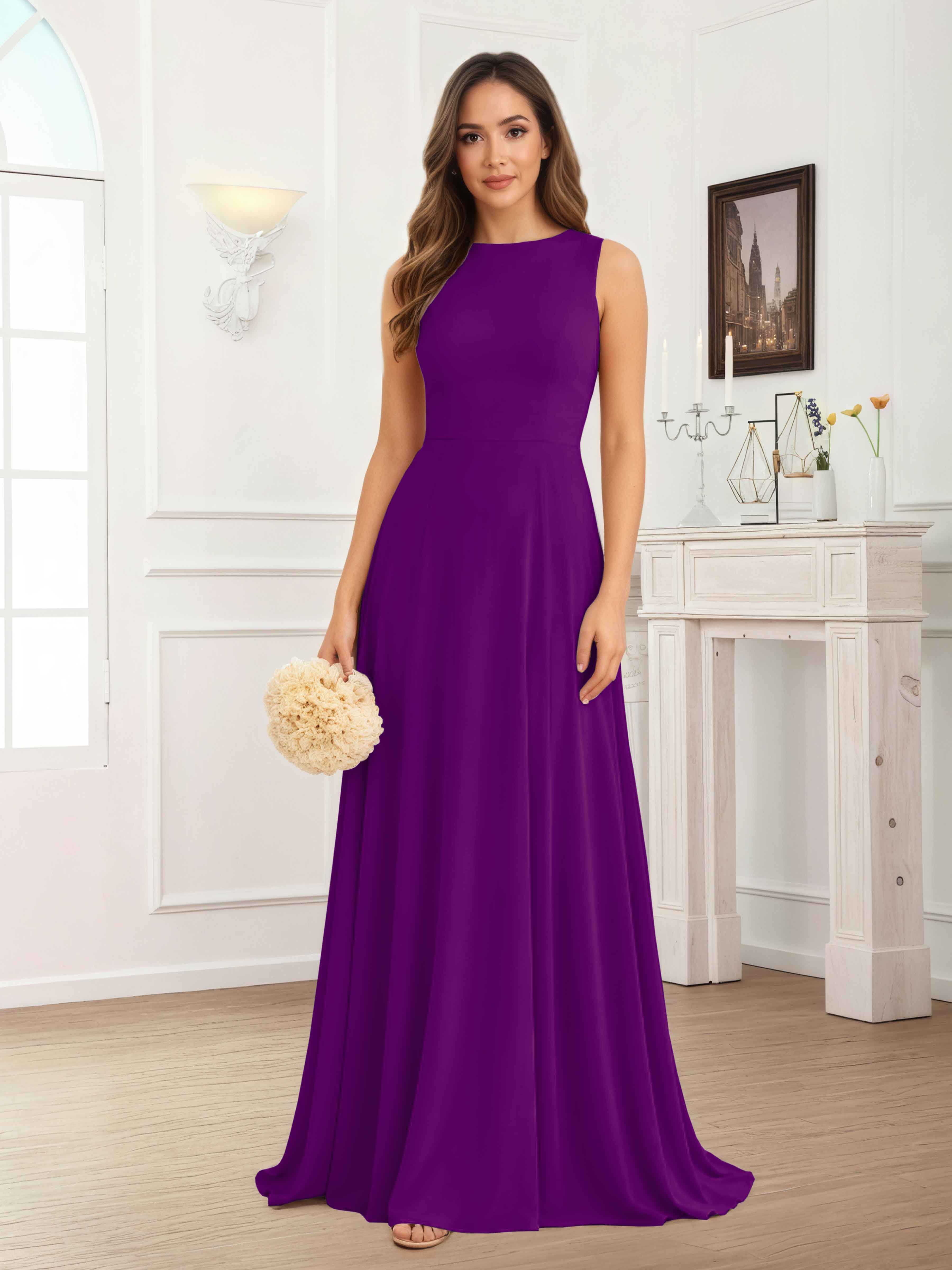 Fraelithra Modest Scoop A-Line Sleeveless Long Bridesmaid Dresses