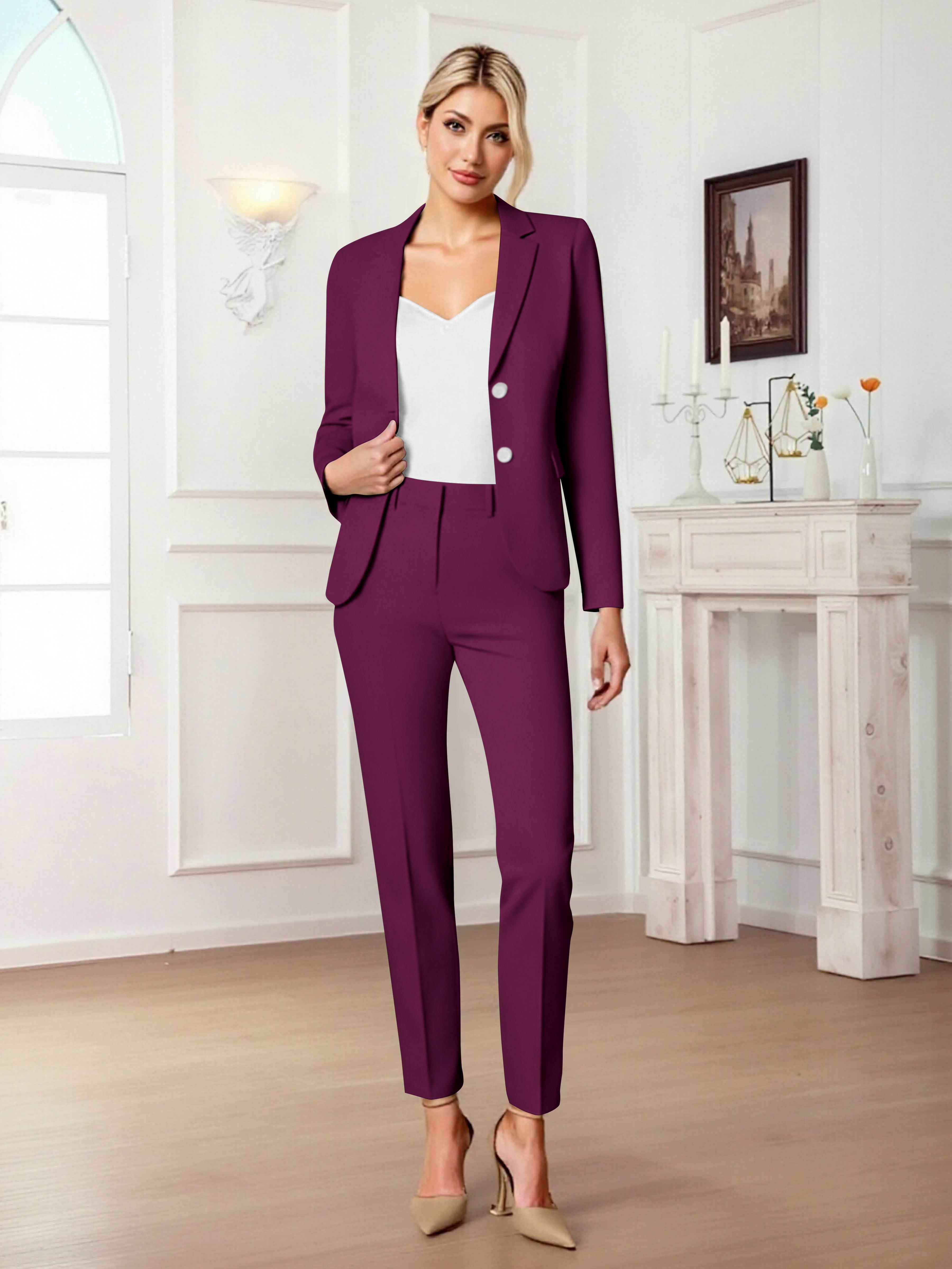 Slim Fit Women's 2 Pieces Notch Lapel Two Button Suit For Guest