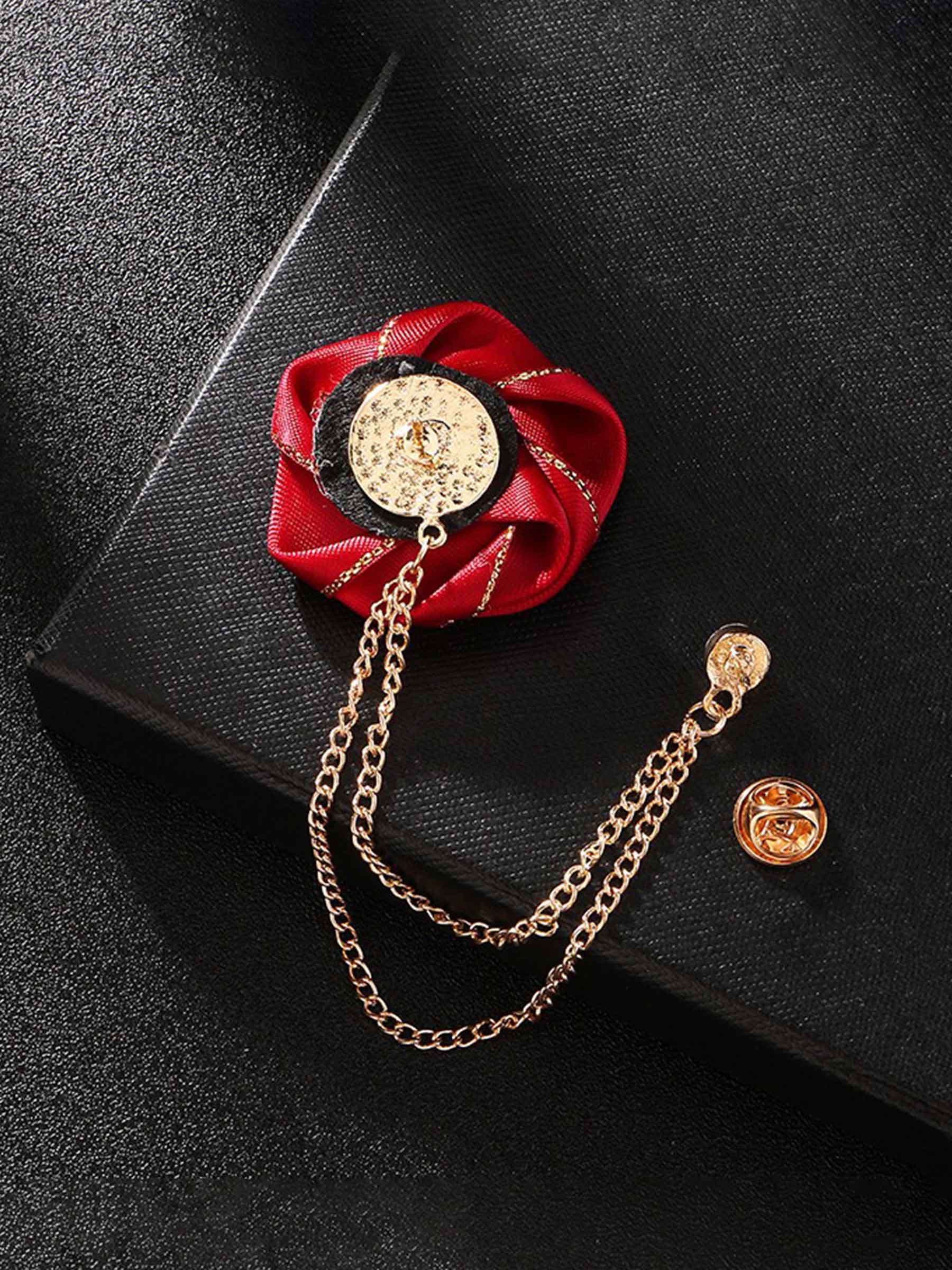 Pomuyoo Trendy Rose Flower Lapel Pins for Men's Suit