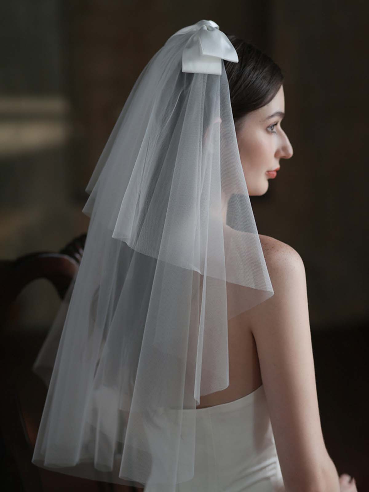 Pretty Two Tier Bow Tulle Bridal Veil