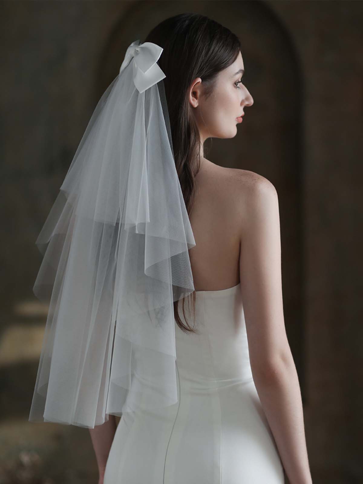 Pretty Two Tier Bow Tulle Bridal Veil