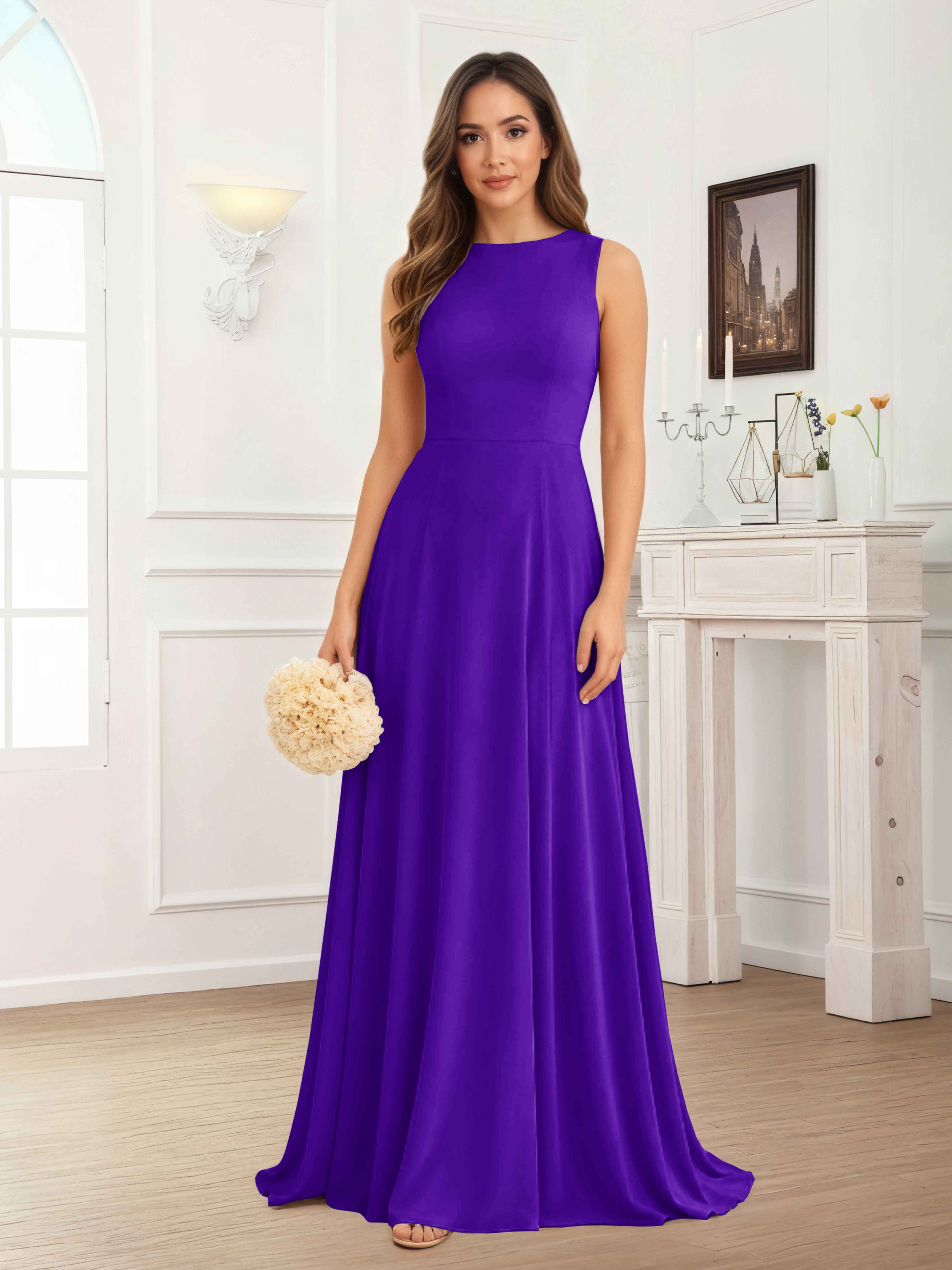 Fraelithra Modest Scoop A-Line Sleeveless Long Bridesmaid Dresses