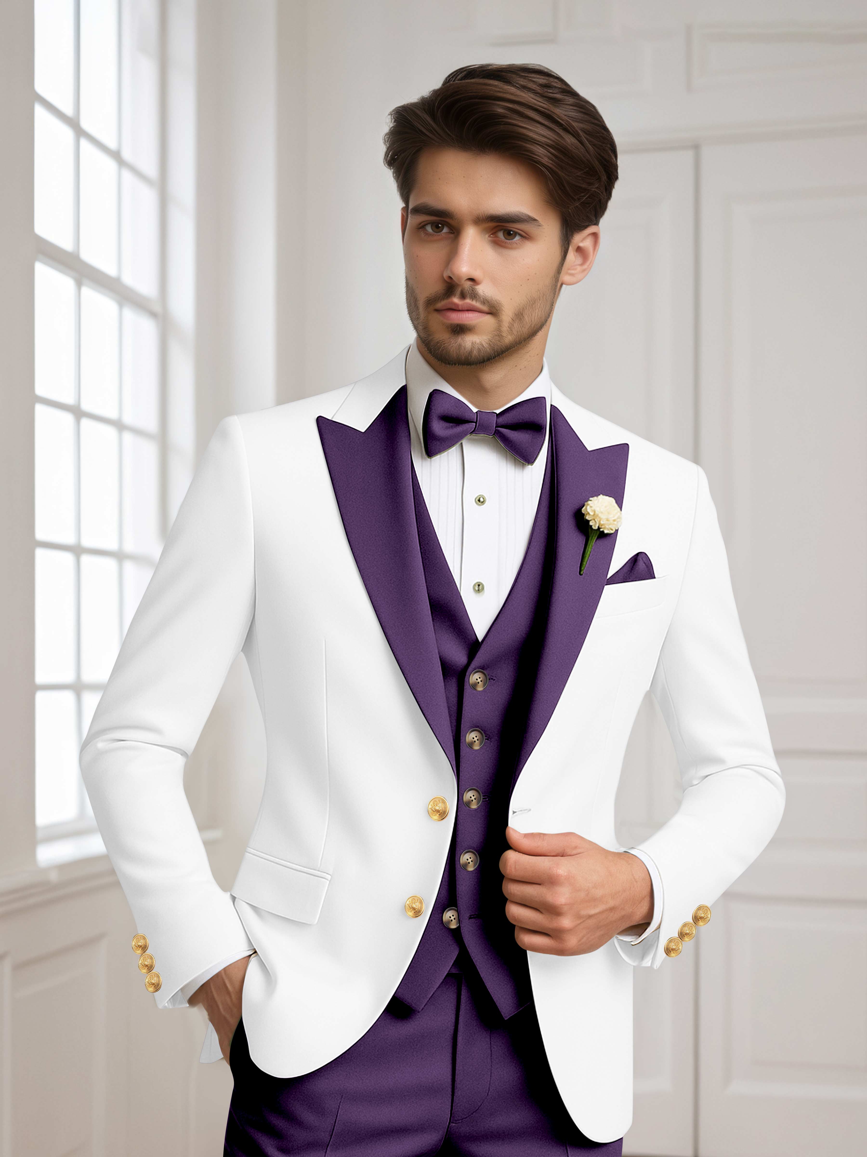 Color Block Peak Lapel Men's 2 Pieces Jacket & Vest for Groom Wedding & Prom
