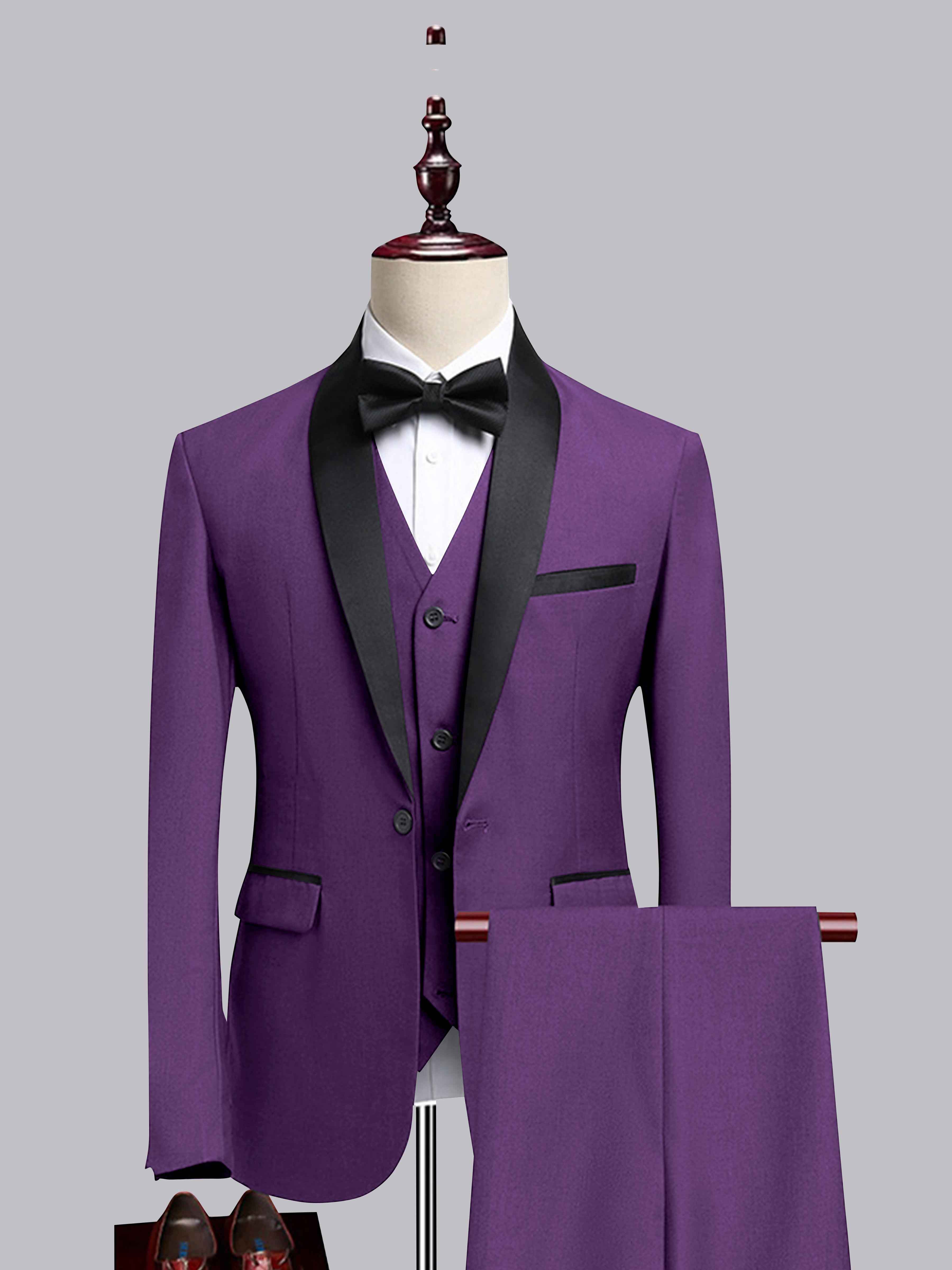 Chic 3 Pieces Men's Contrast Trim One Button Shawl Lapel Suit For Wedding