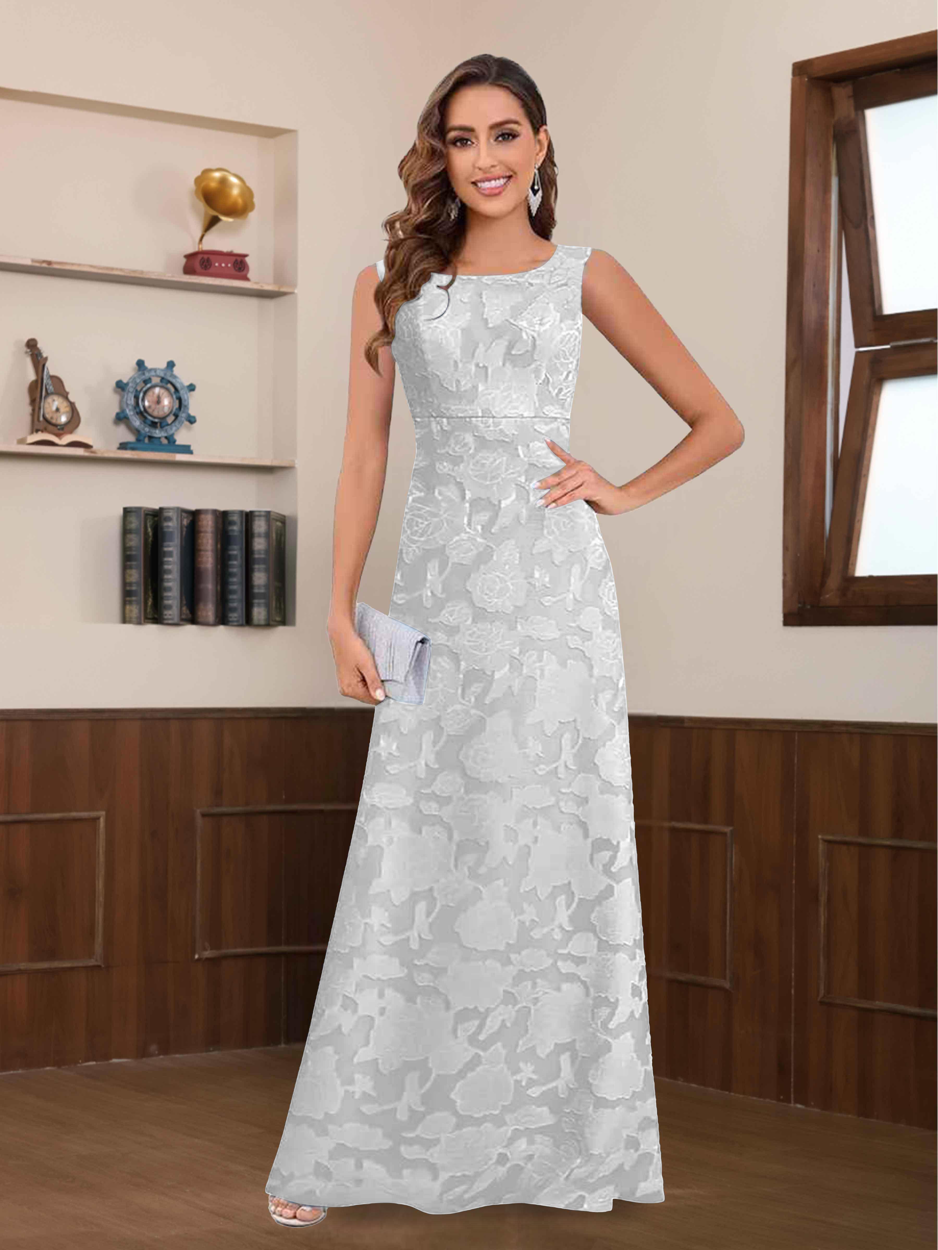 Quilla Modern A-Line Scoop Long Floral Lace Mother of the Bride Dresse
