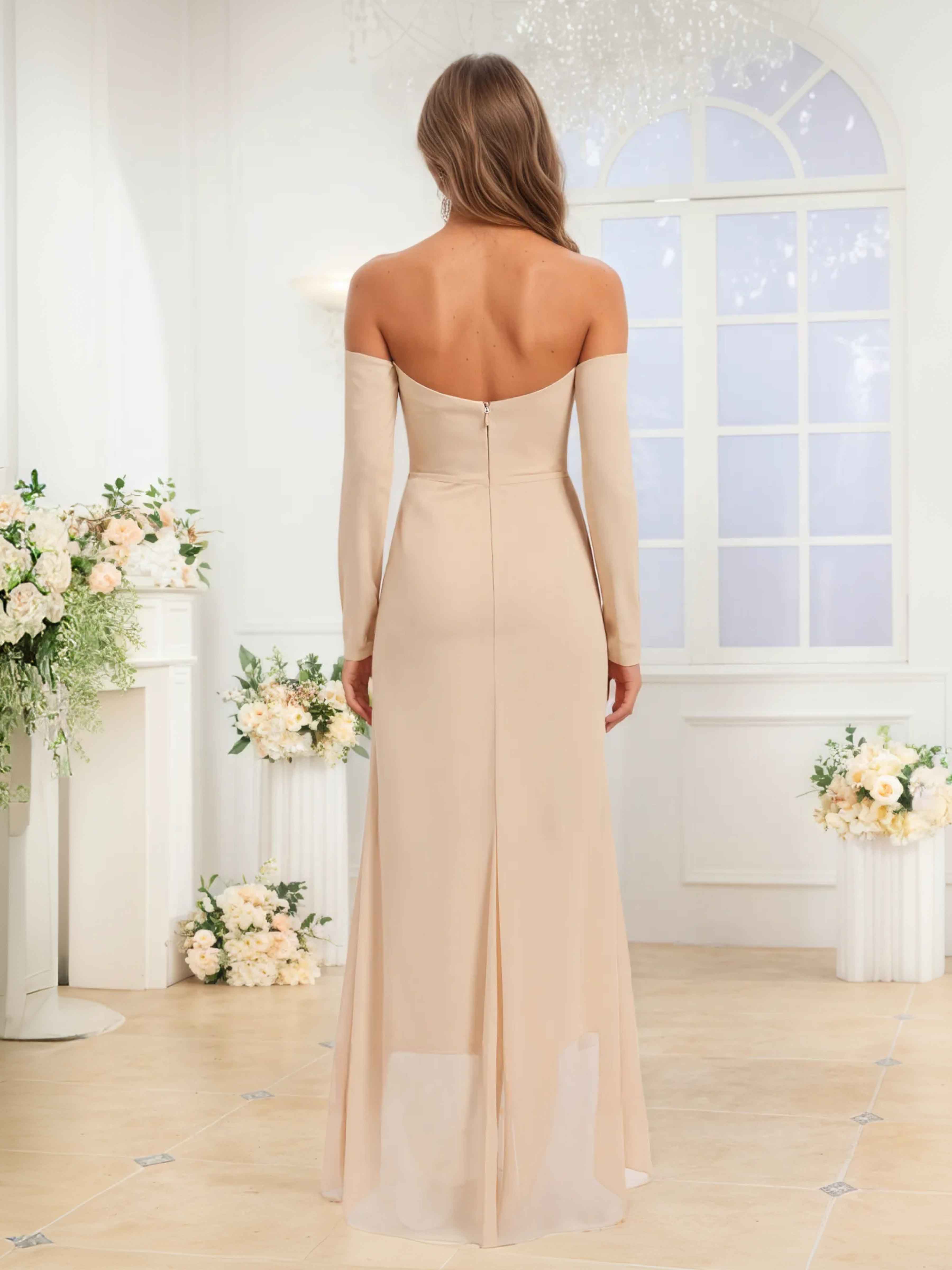 Quinlan Flowing A-line Off the Shoulder Ruffles Chiffon Bridesmaid Dresses