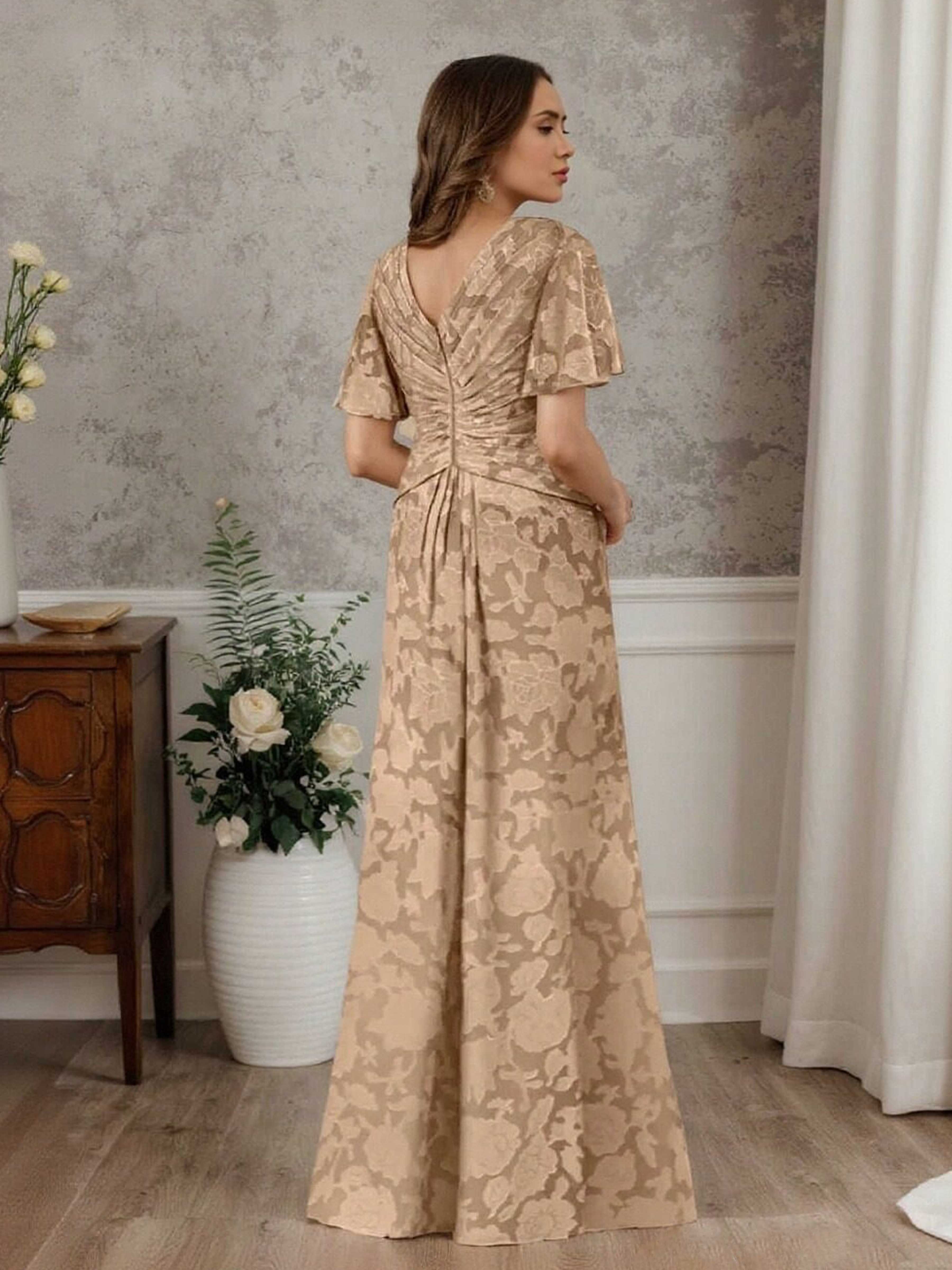 Raelwyn Modest A-Line Pleated Floral Lace Floor Length Mother of the Bride Dresses