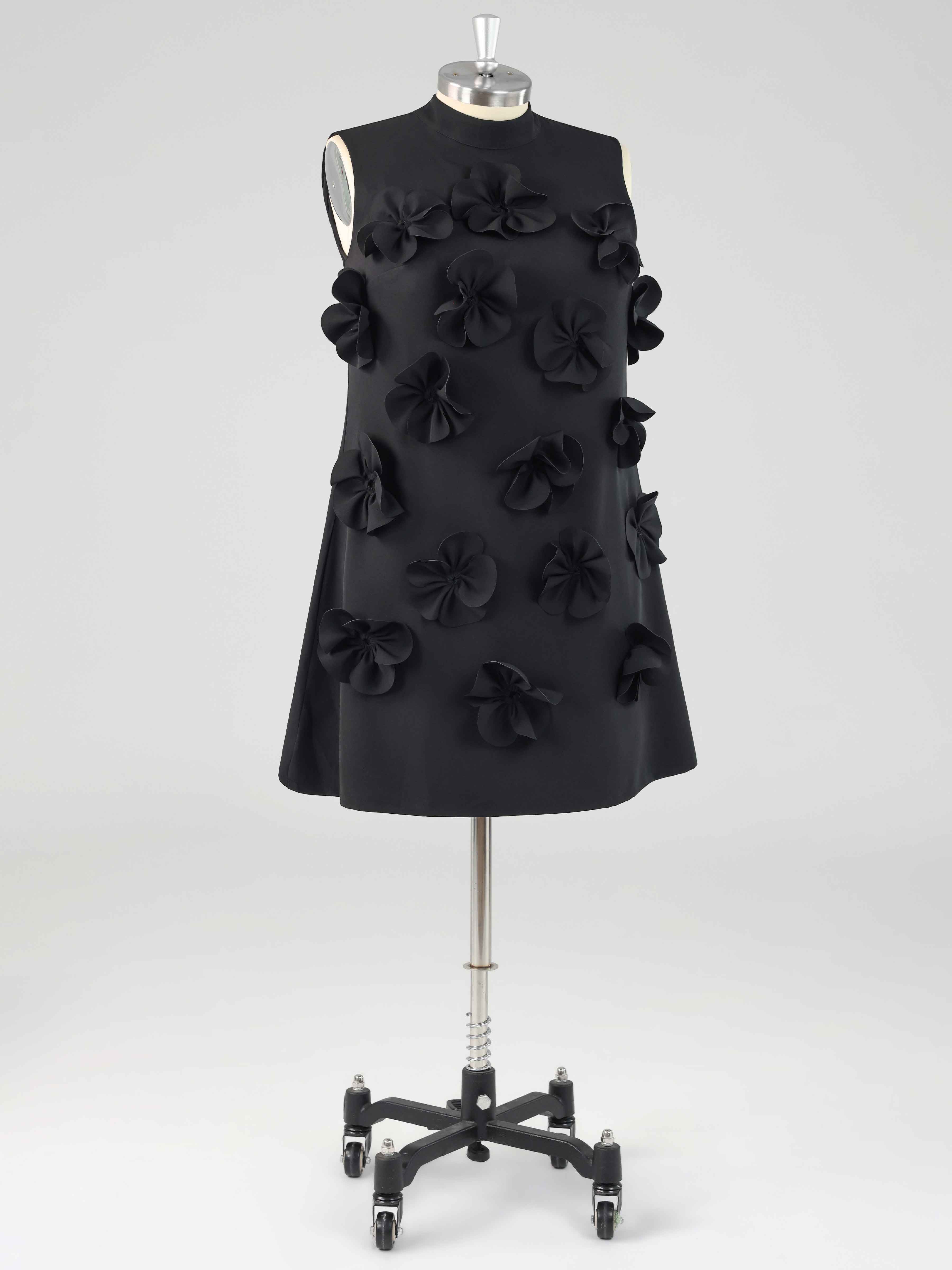 Ravelle A-Line High Neck Mini Dress with 3D Flowers
