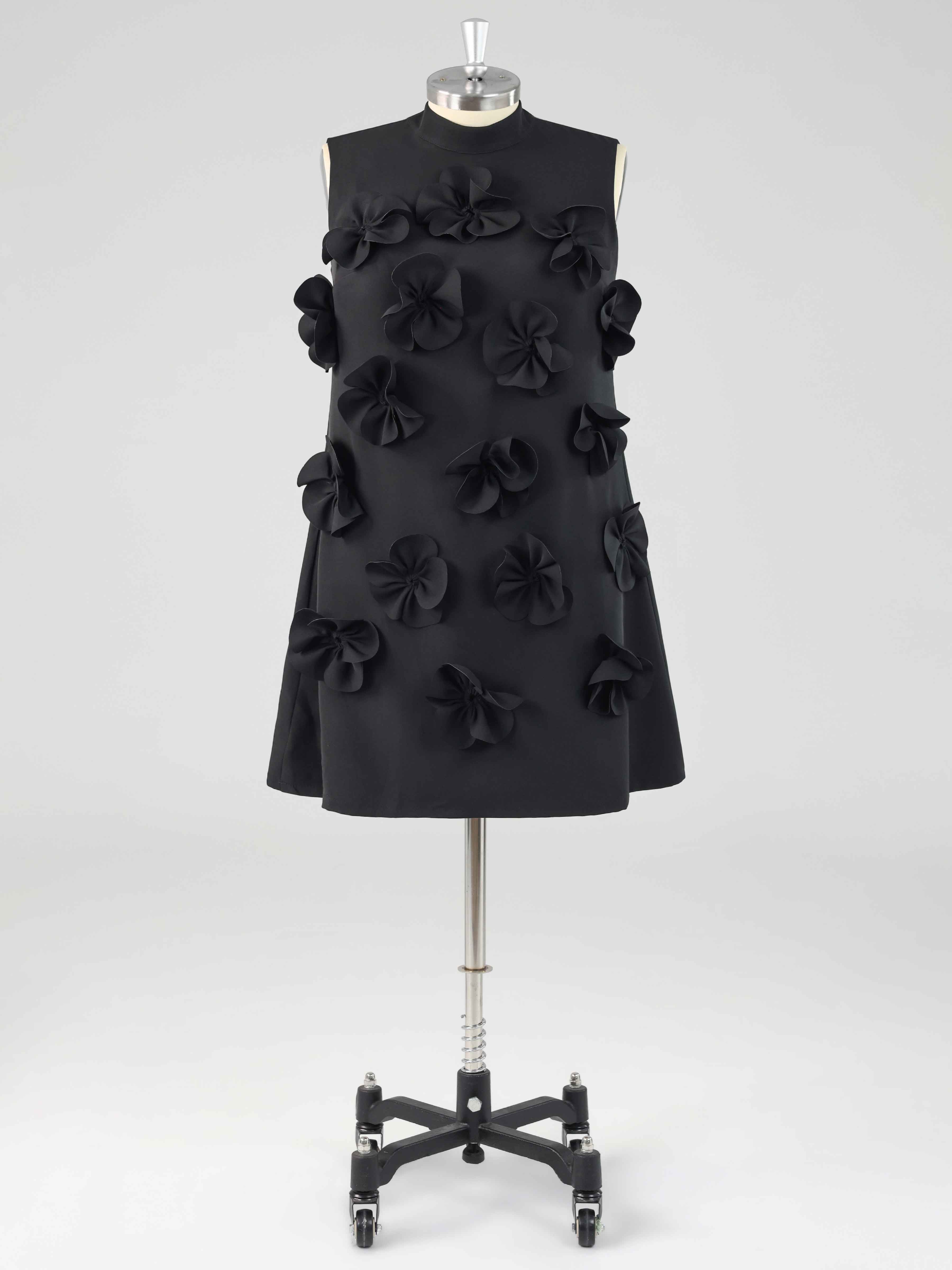 Ravelle A-Line High Neck Mini Dress with 3D Flowers