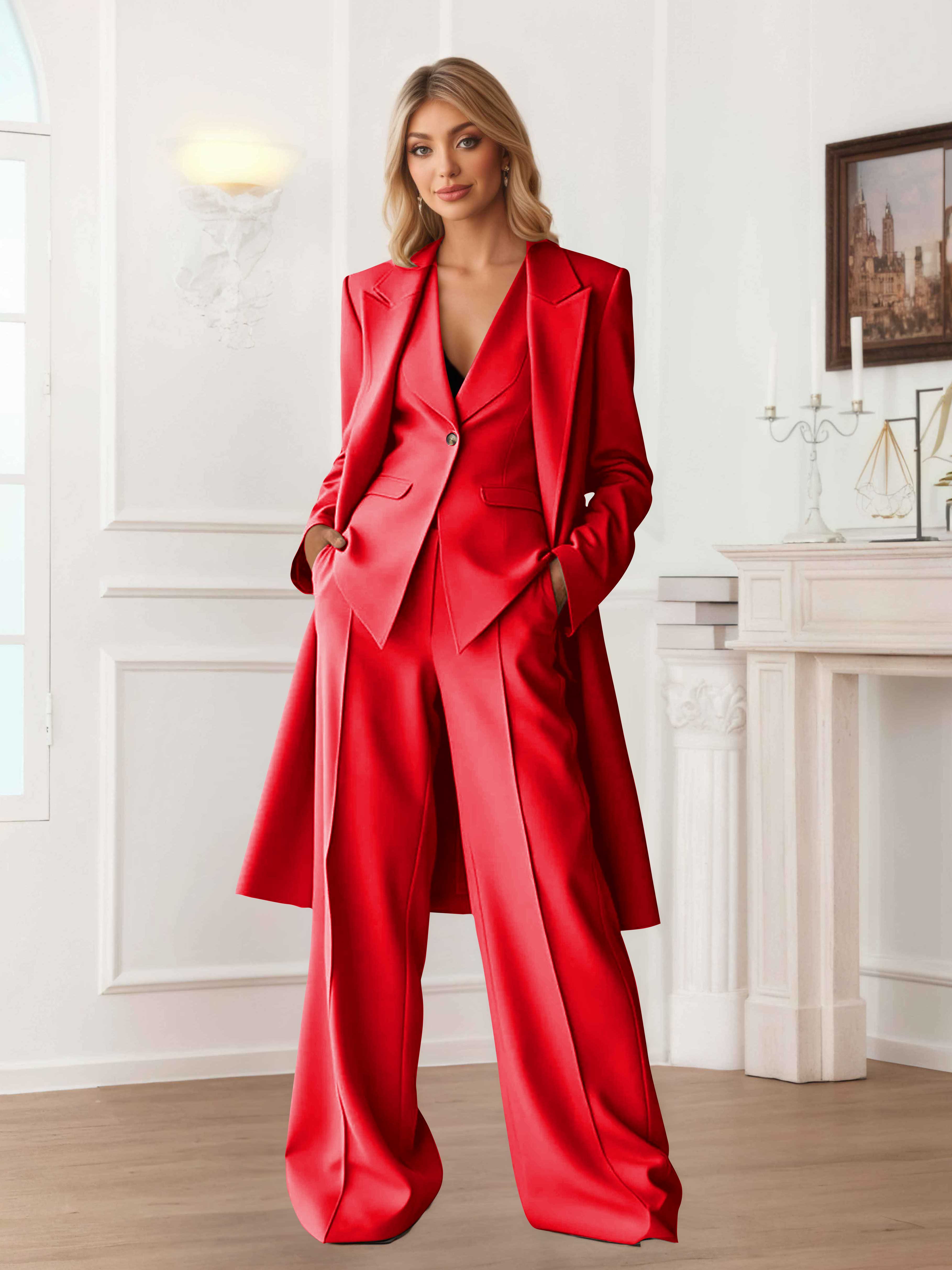 Elegant Women's 3 Pieces Casual Blazer and Pants Set