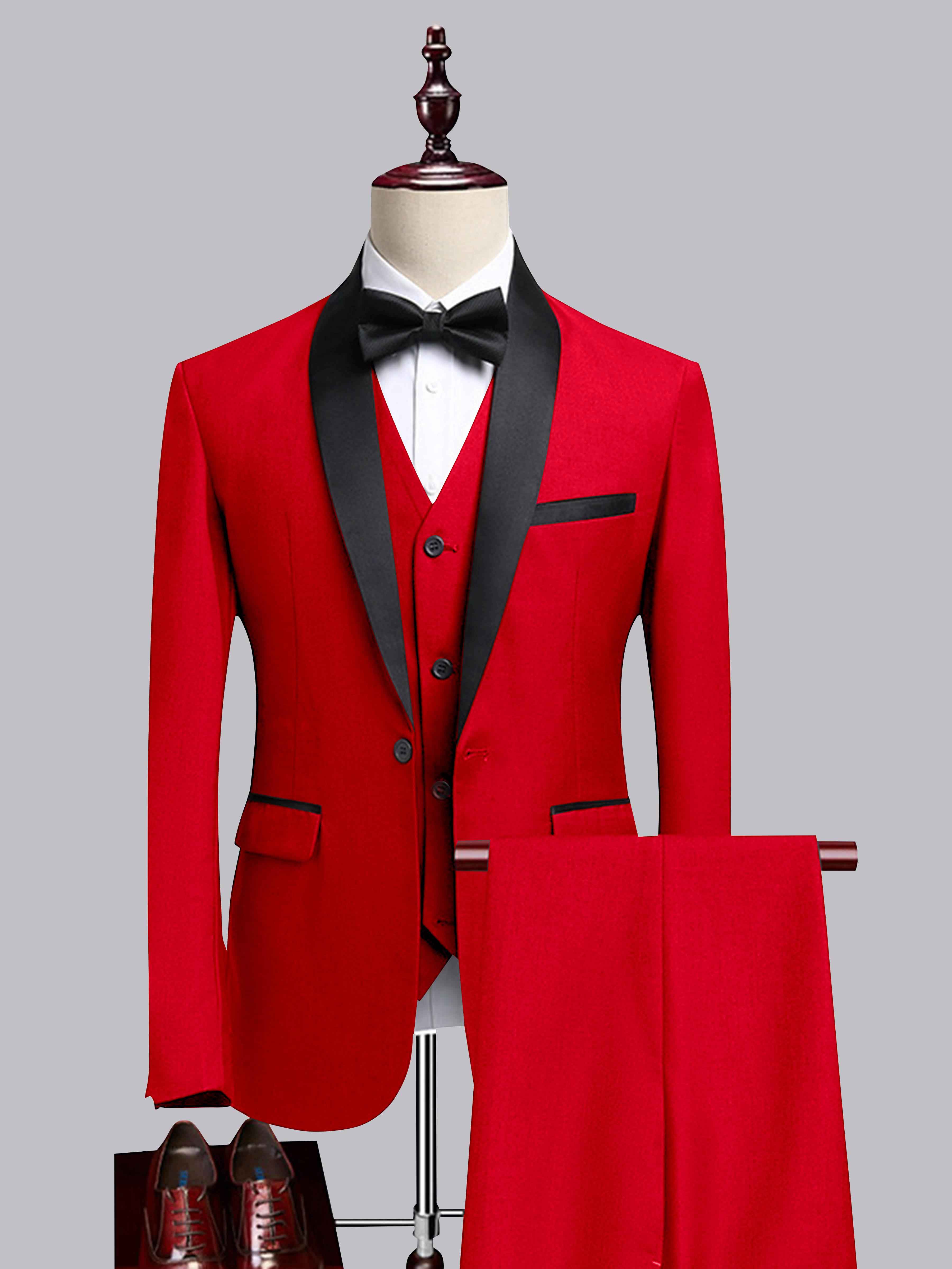 Chic 3 Pieces Men's Contrast Trim One Button Shawl Lapel Suit For Wedding