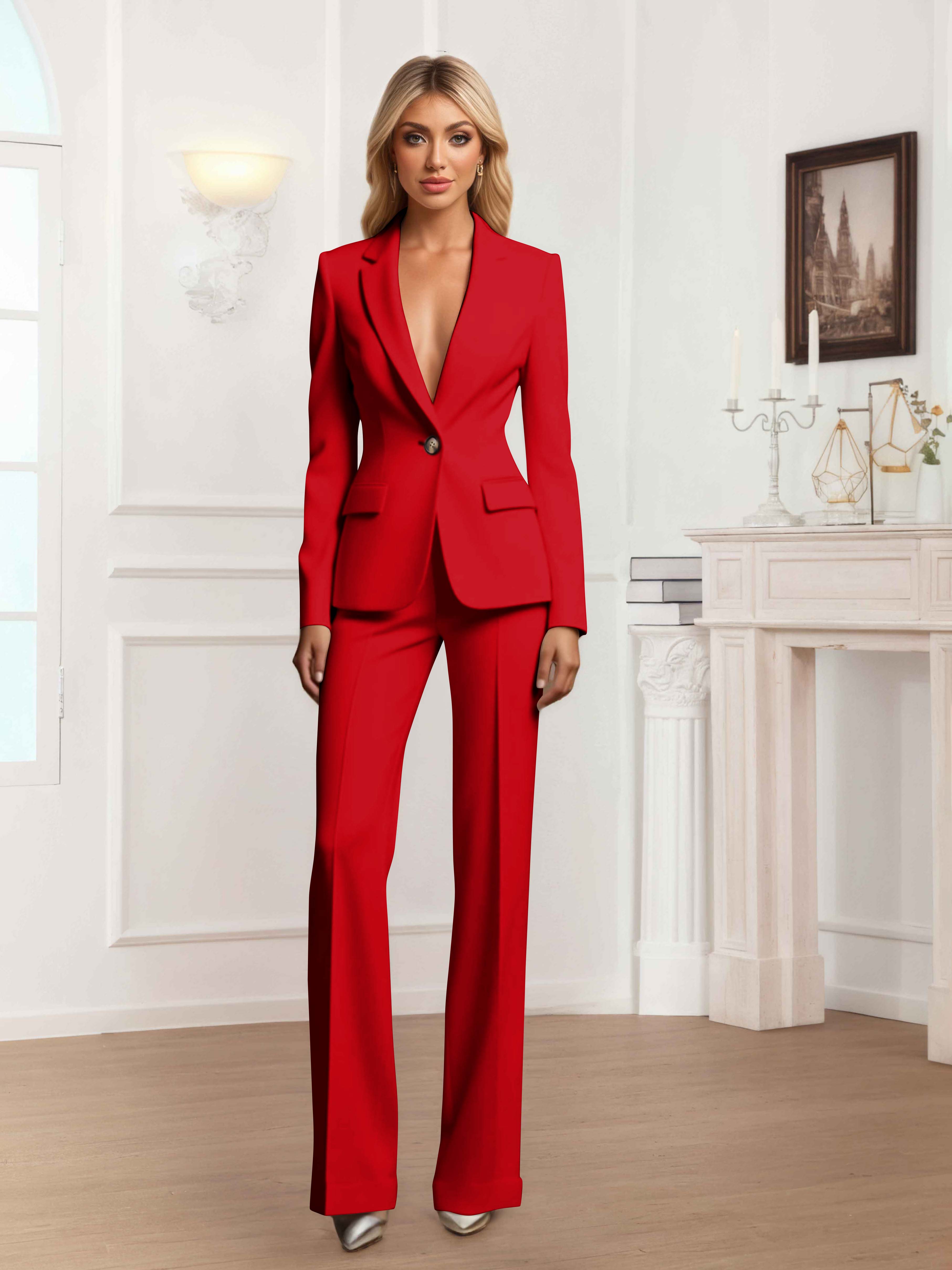 Charming Women's 2 Pieces One Button Slim Fit Business Blazer