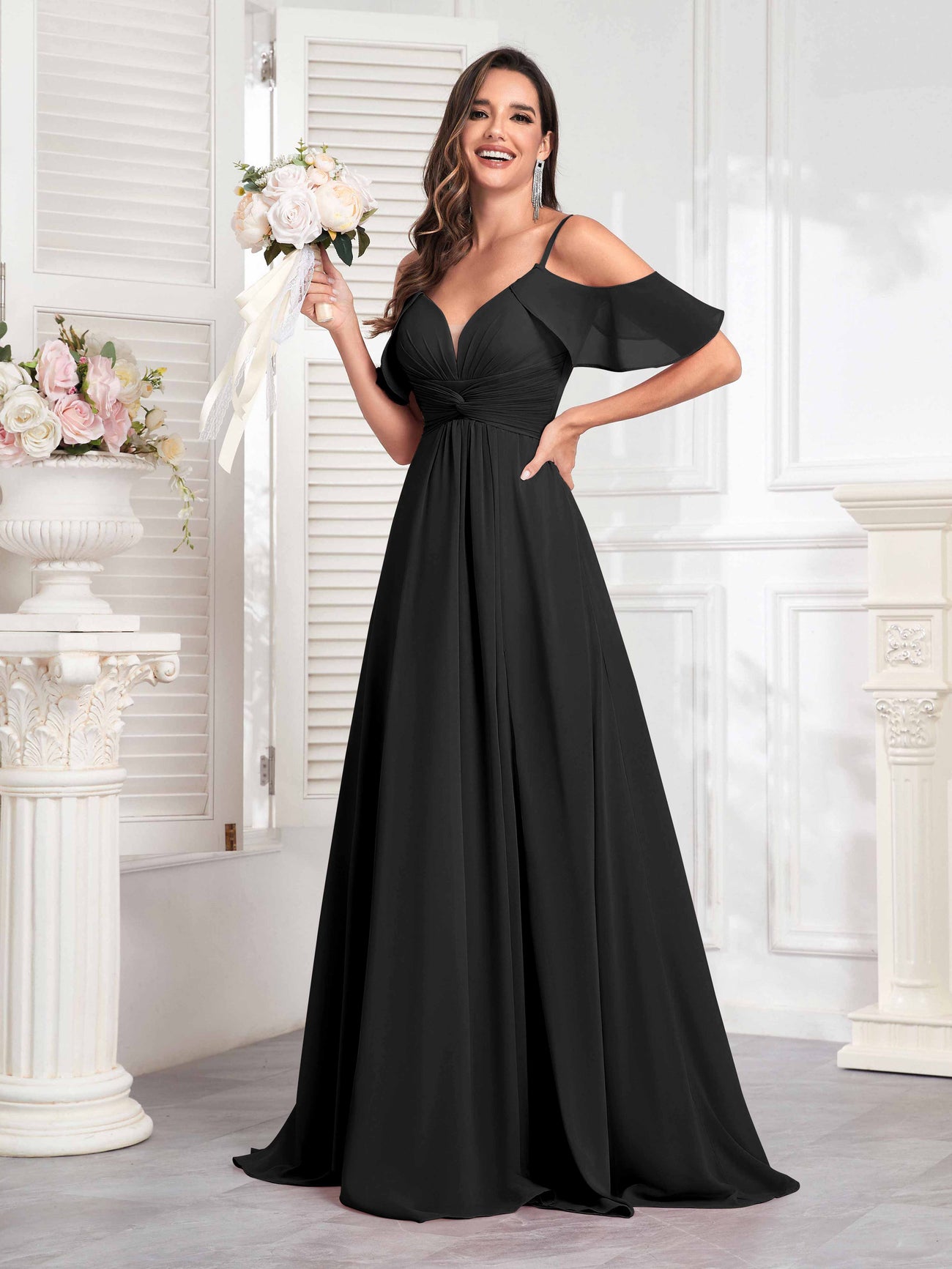 Remington Stylish A-Line Spaghetti Straps V-Neck Maxi Bridesmaid Dress
