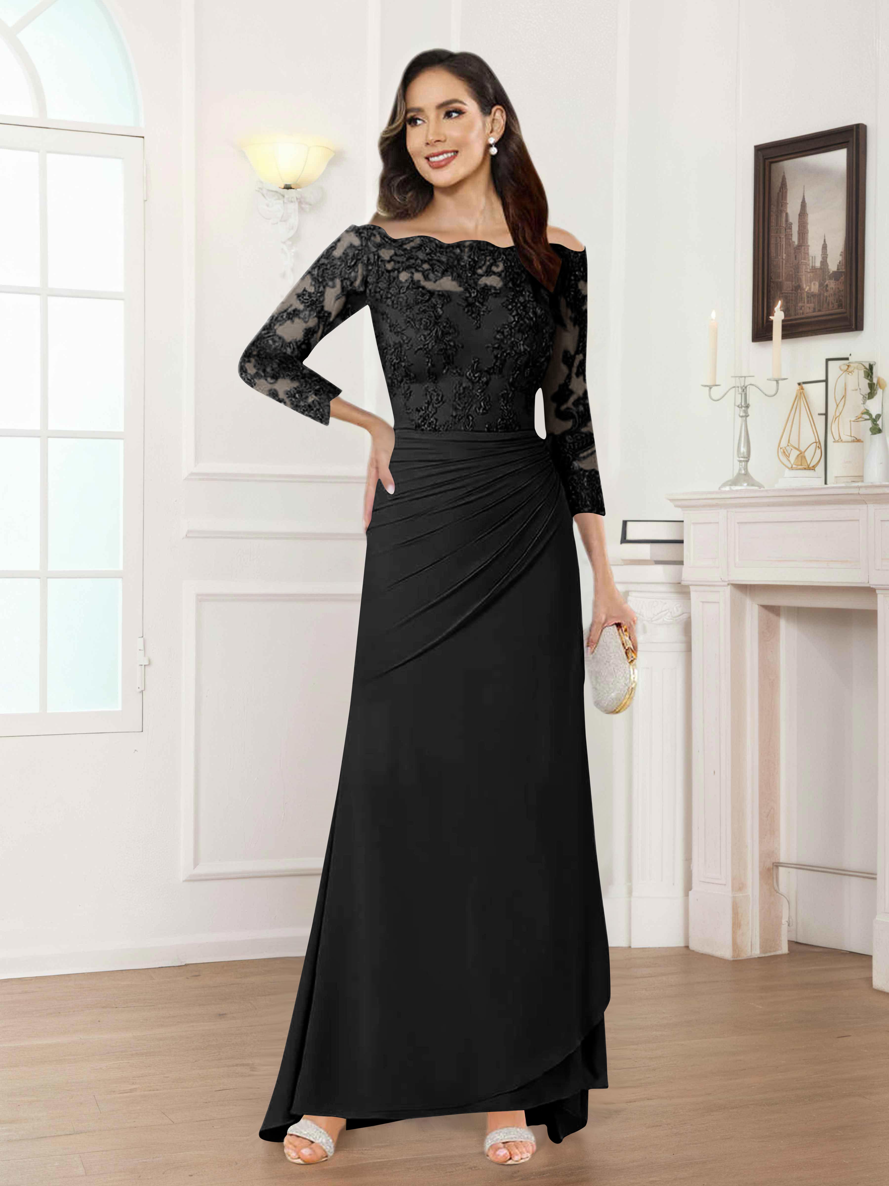 Riva Fashionable Sheath Off the Shoulder Lace Chiffon Mother of the Bride Dresses