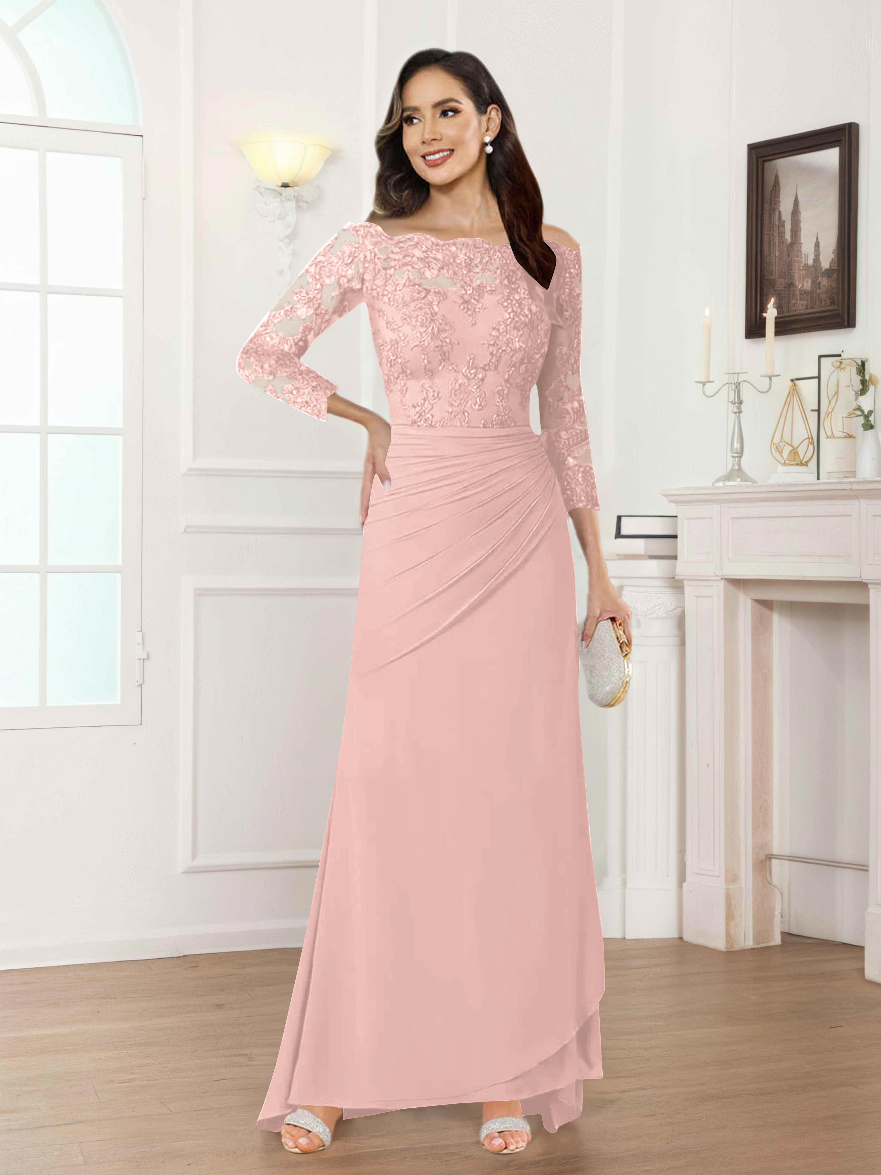 Riva Fashionable Sheath Off the Shoulder Lace Chiffon Mother of the Bride Dresses