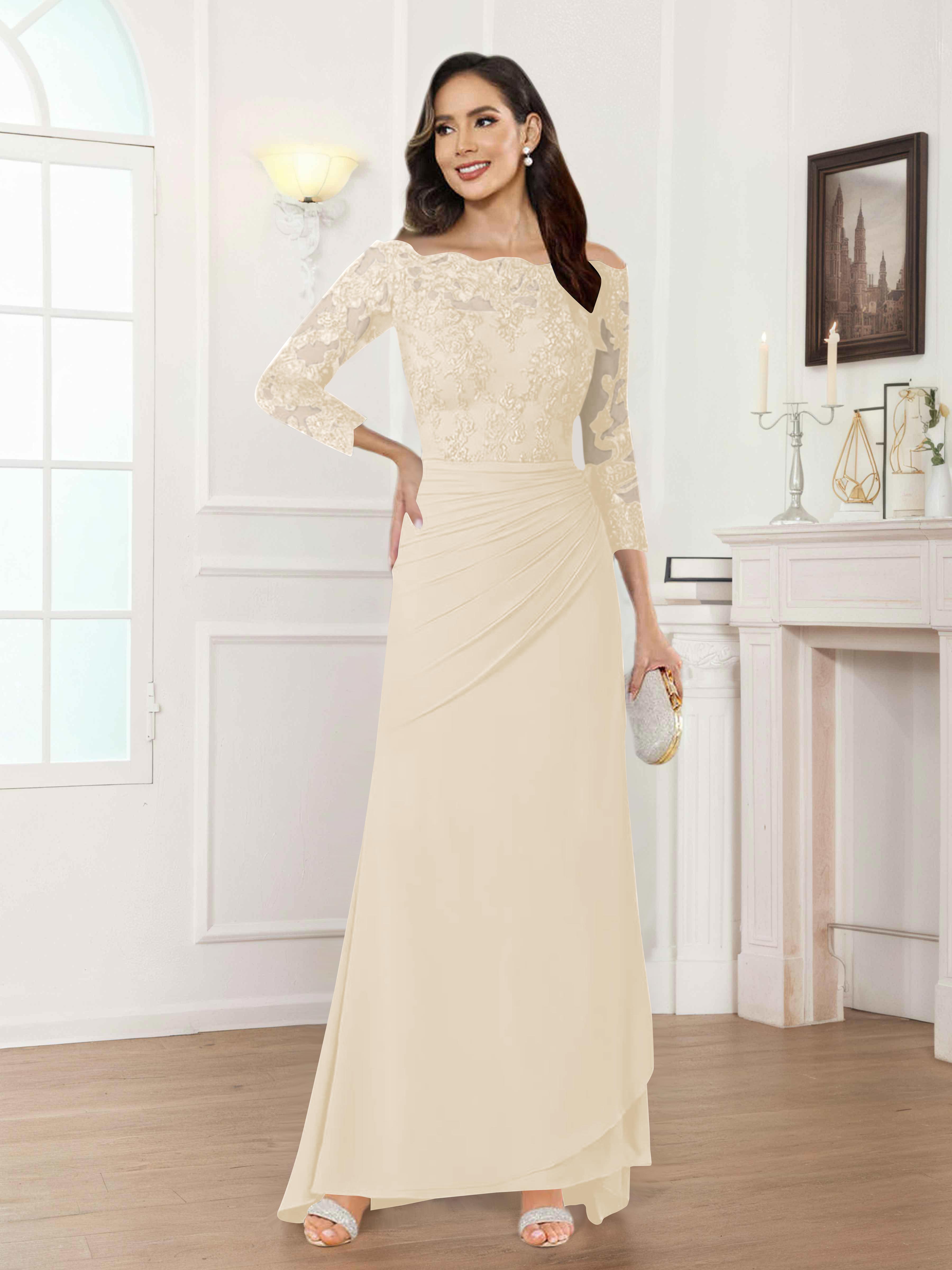 Riva Fashionable Sheath Off the Shoulder Lace Chiffon Mother of the Bride Dresses