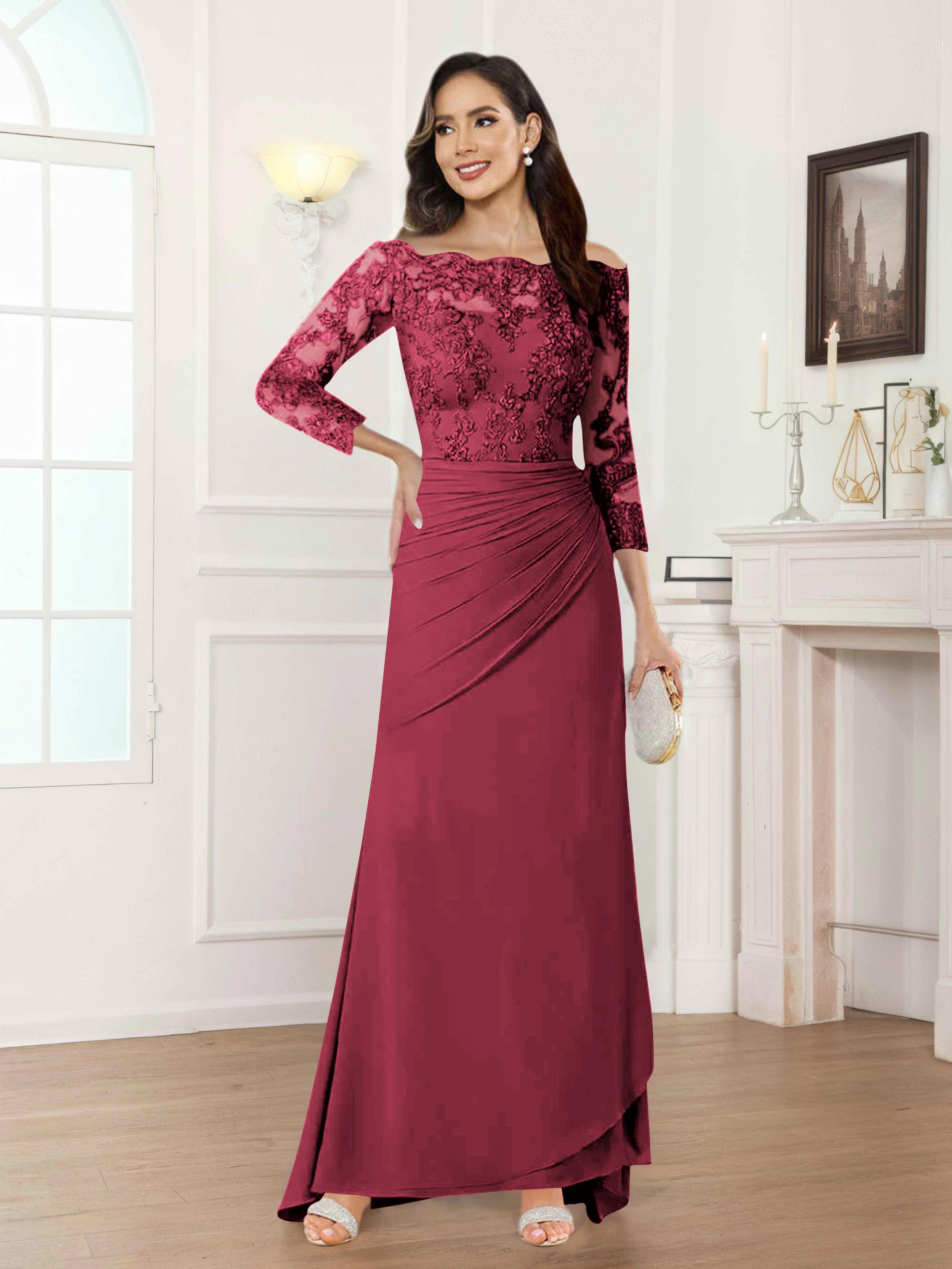 Riva Fashionable Sheath Off the Shoulder Lace Chiffon Mother of the Bride Dresses