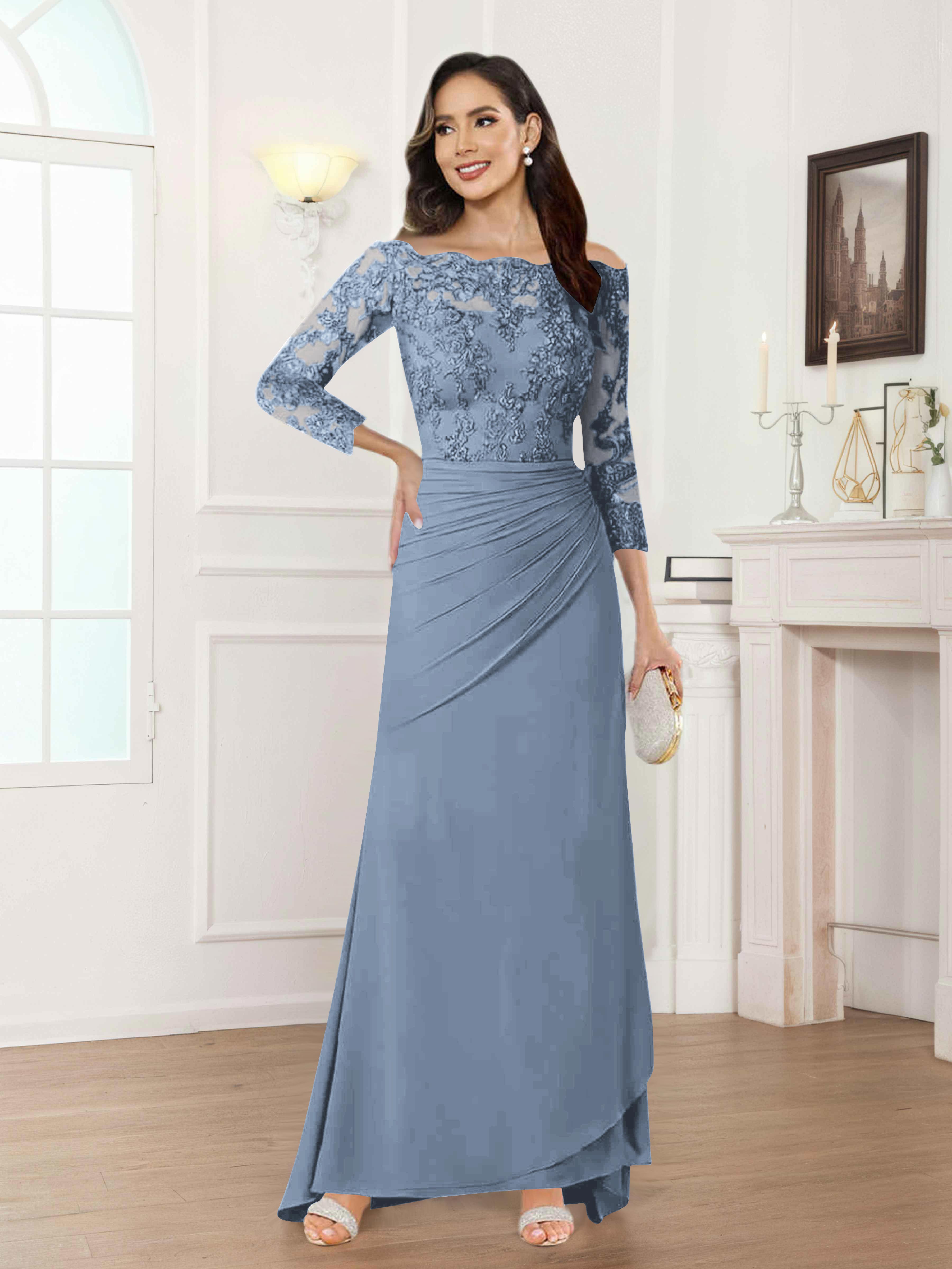 Riva Fashionable Sheath Off the Shoulder Lace Chiffon Mother of the Bride Dresses