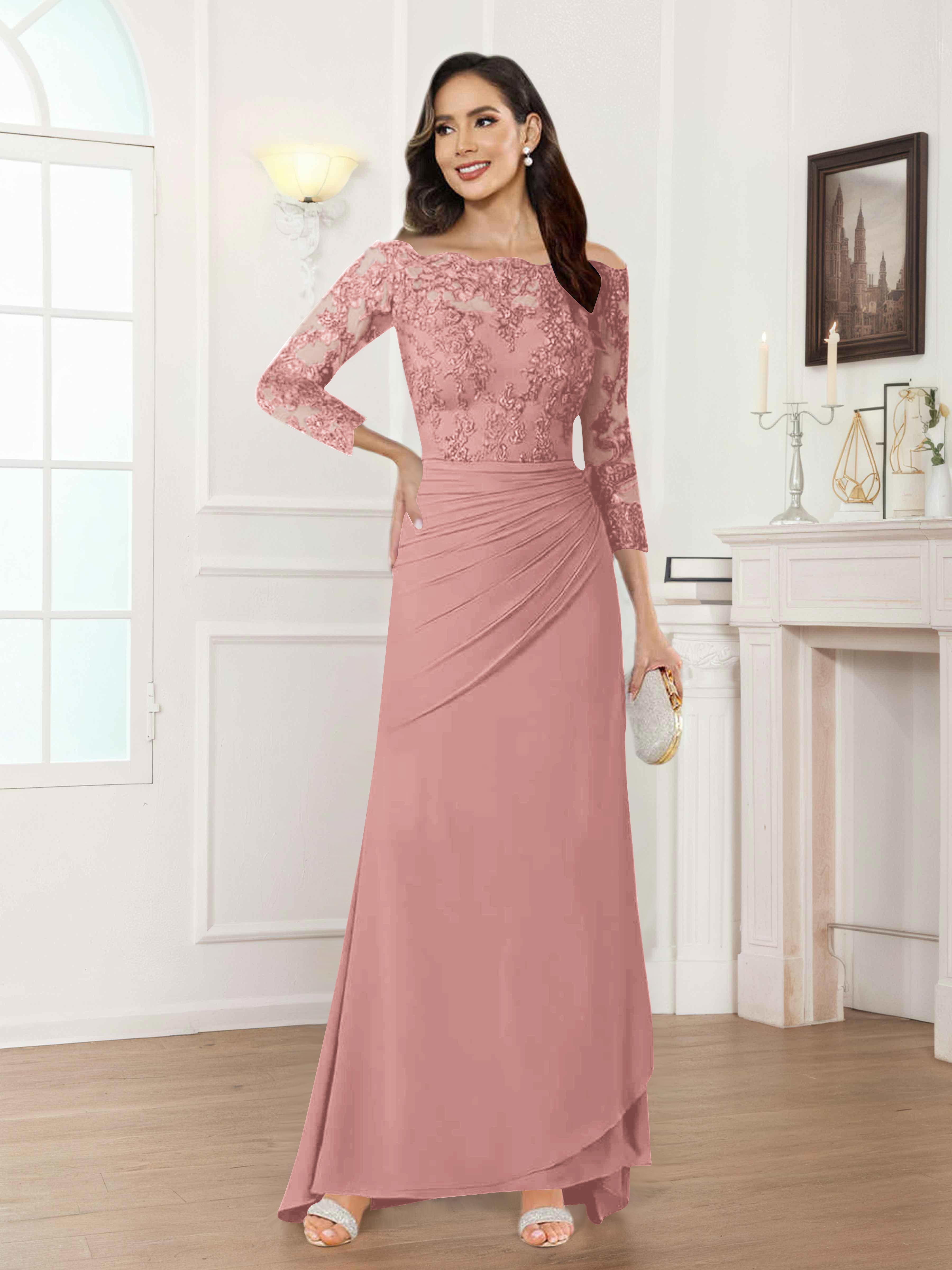 Riva Fashionable Sheath Off the Shoulder Lace Chiffon Mother of the Bride Dresses