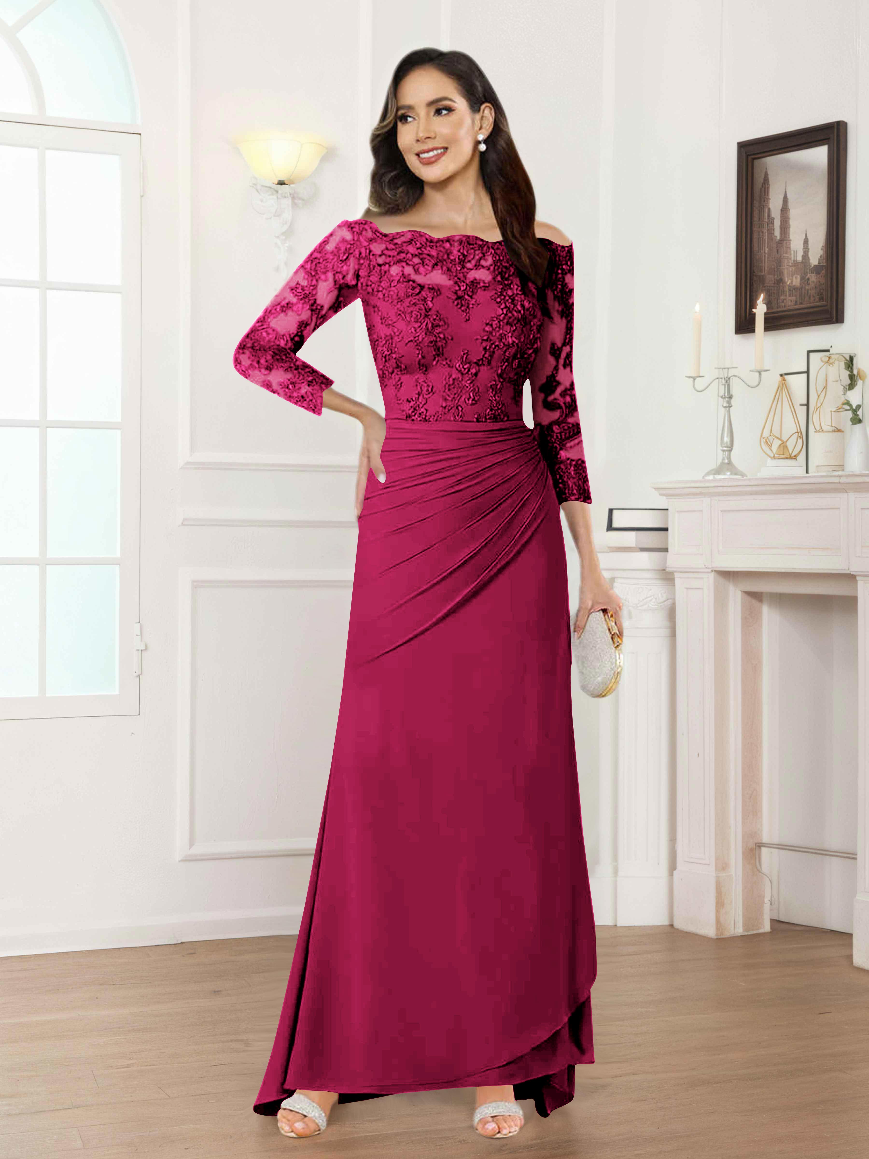Riva Fashionable Sheath Off the Shoulder Lace Chiffon Mother of the Bride Dresses