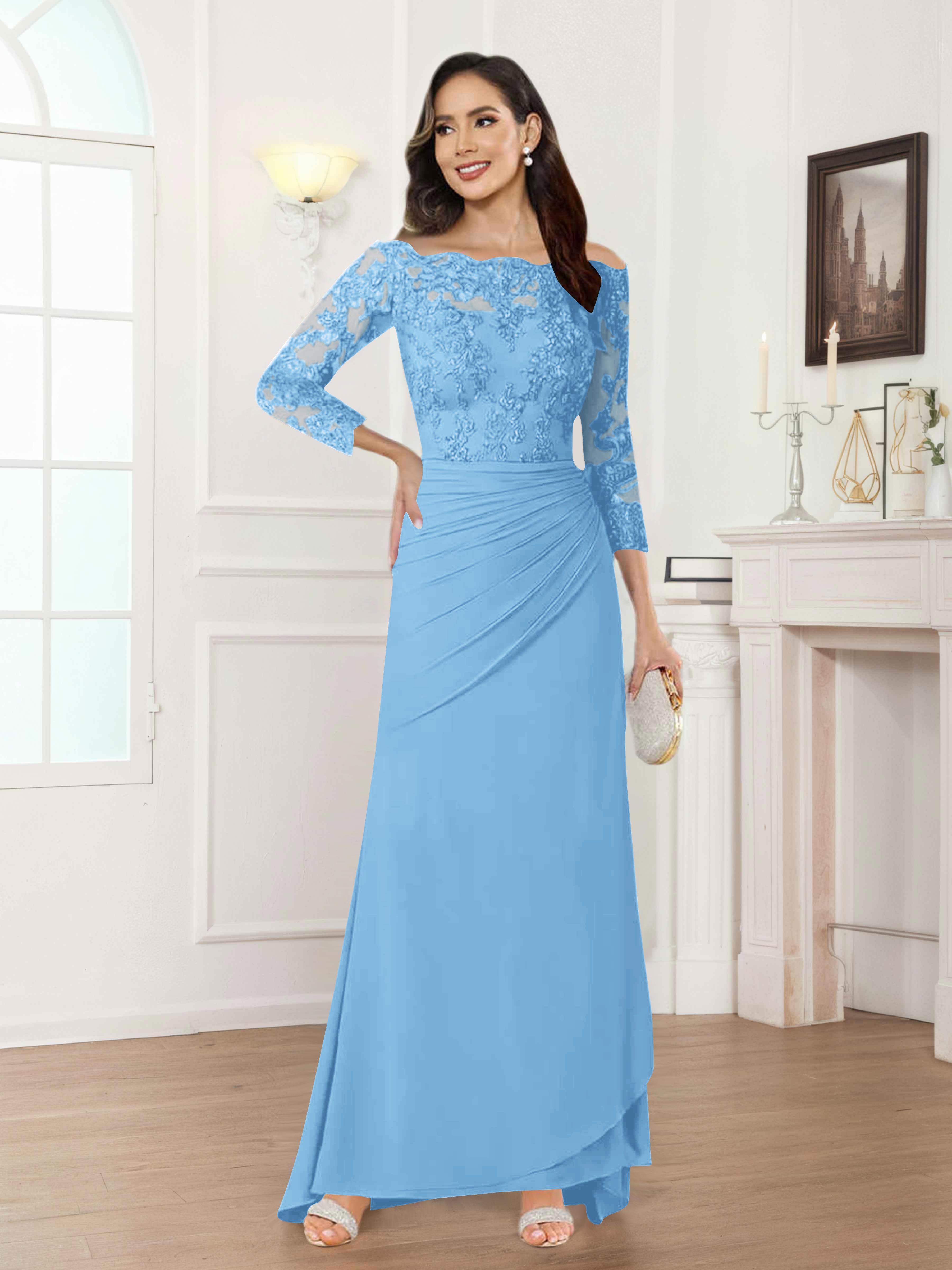 Riva Fashionable Sheath Off the Shoulder Lace Chiffon Mother of the Bride Dresses