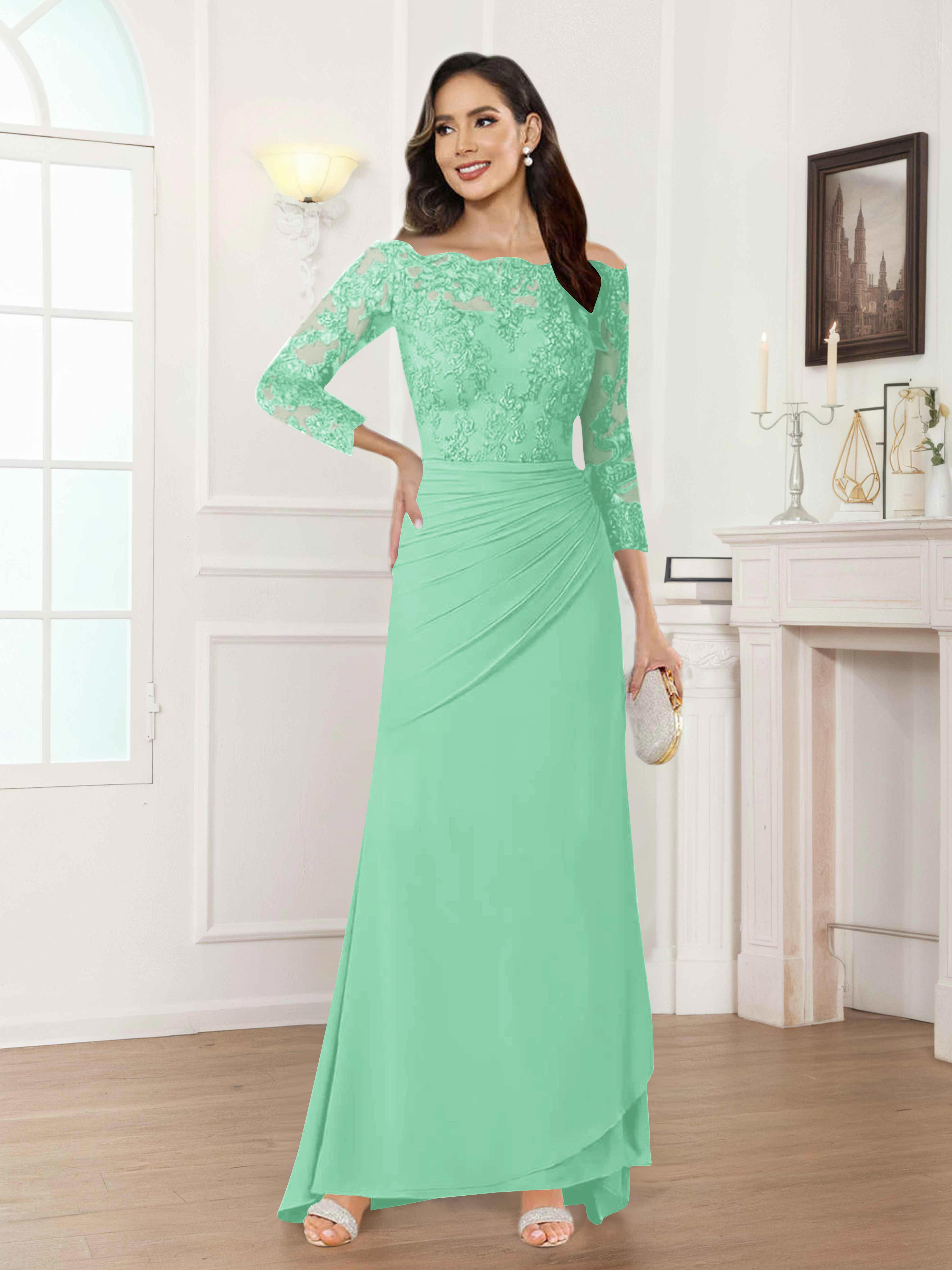 Riva Fashionable Sheath Off the Shoulder Lace Chiffon Mother of the Bride Dresses