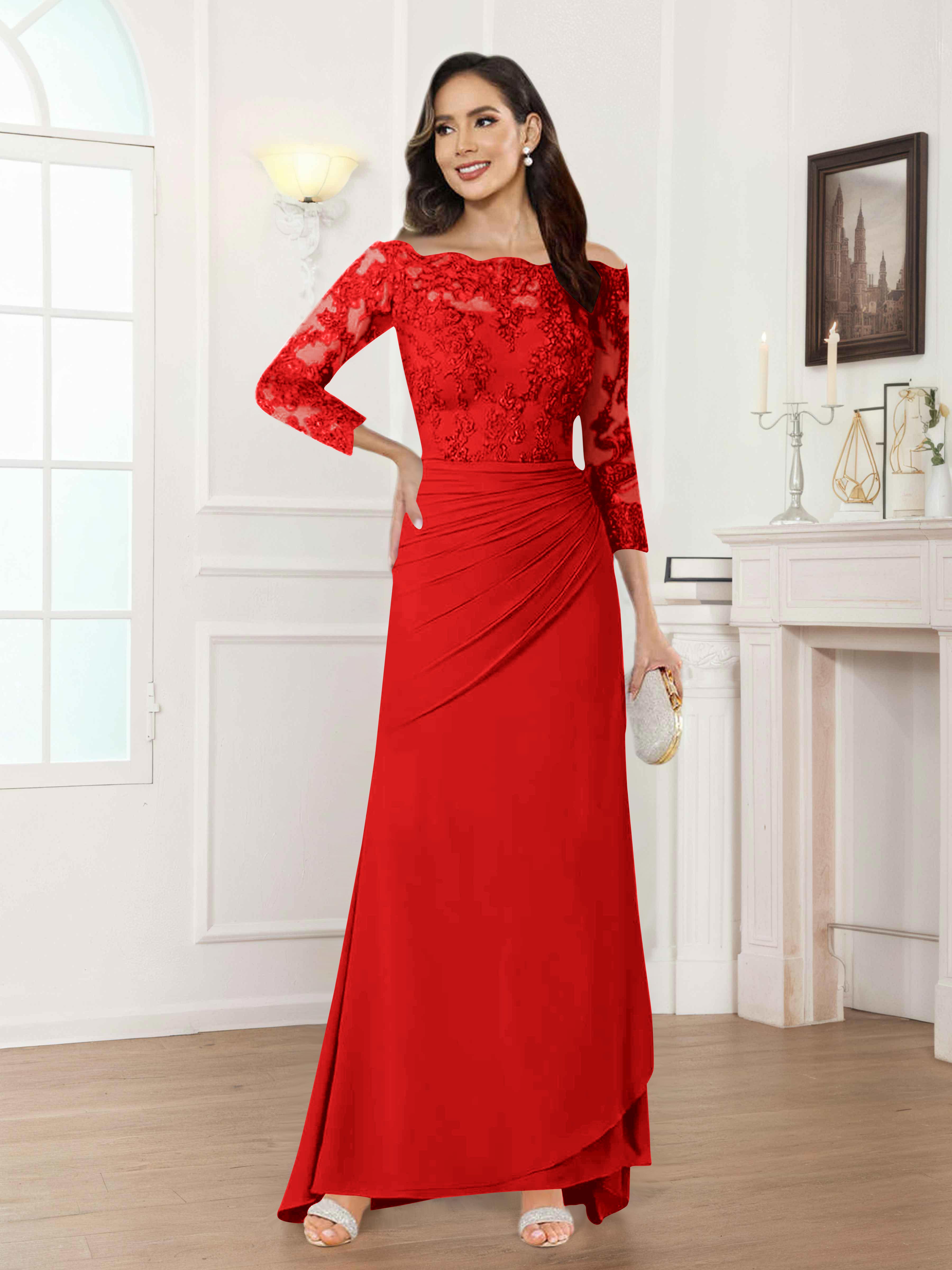 Riva Fashionable Sheath Off the Shoulder Lace Chiffon Mother of the Bride Dresses