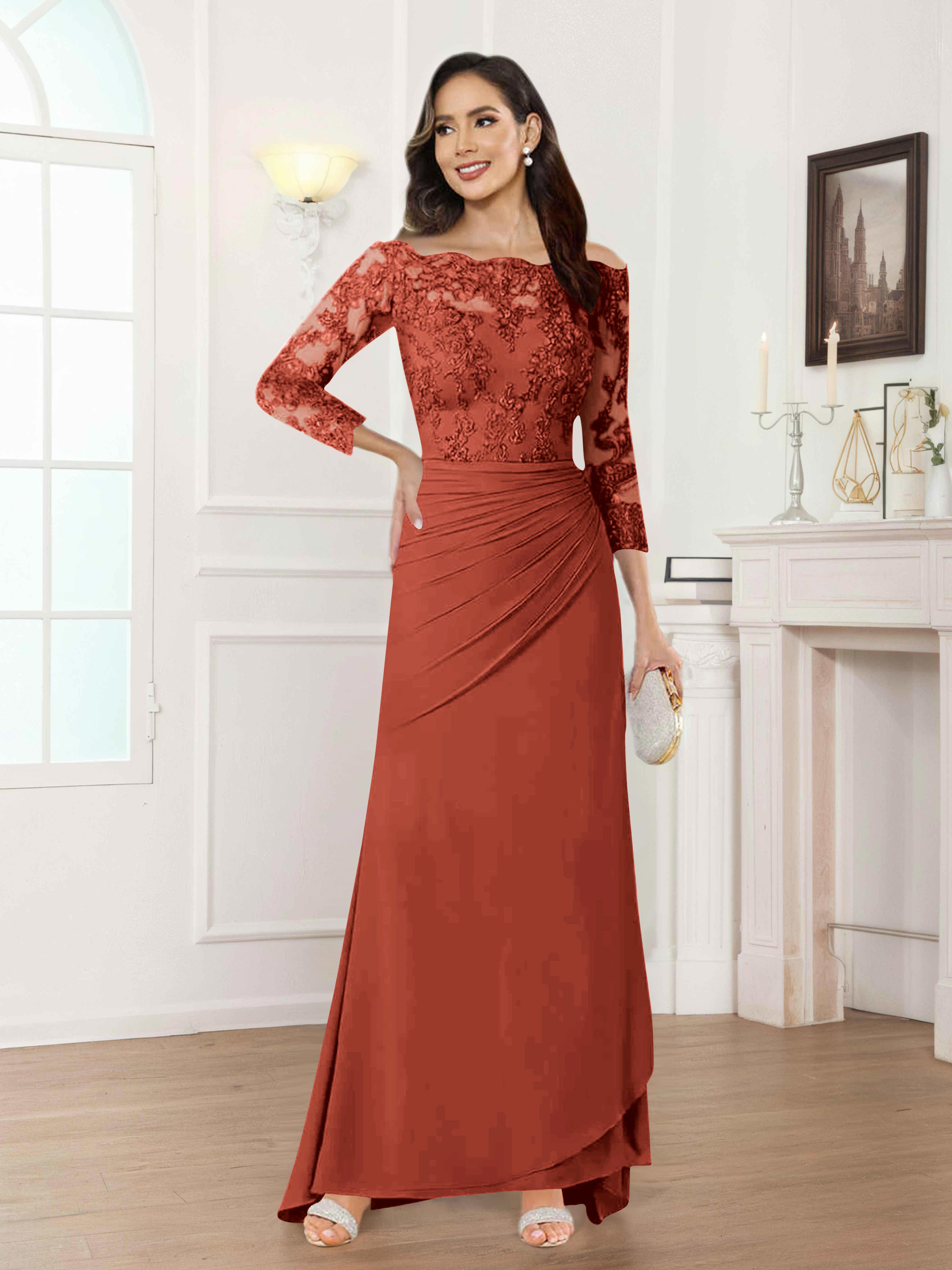 Riva Fashionable Sheath Off the Shoulder Lace Chiffon Mother of the Bride Dresses