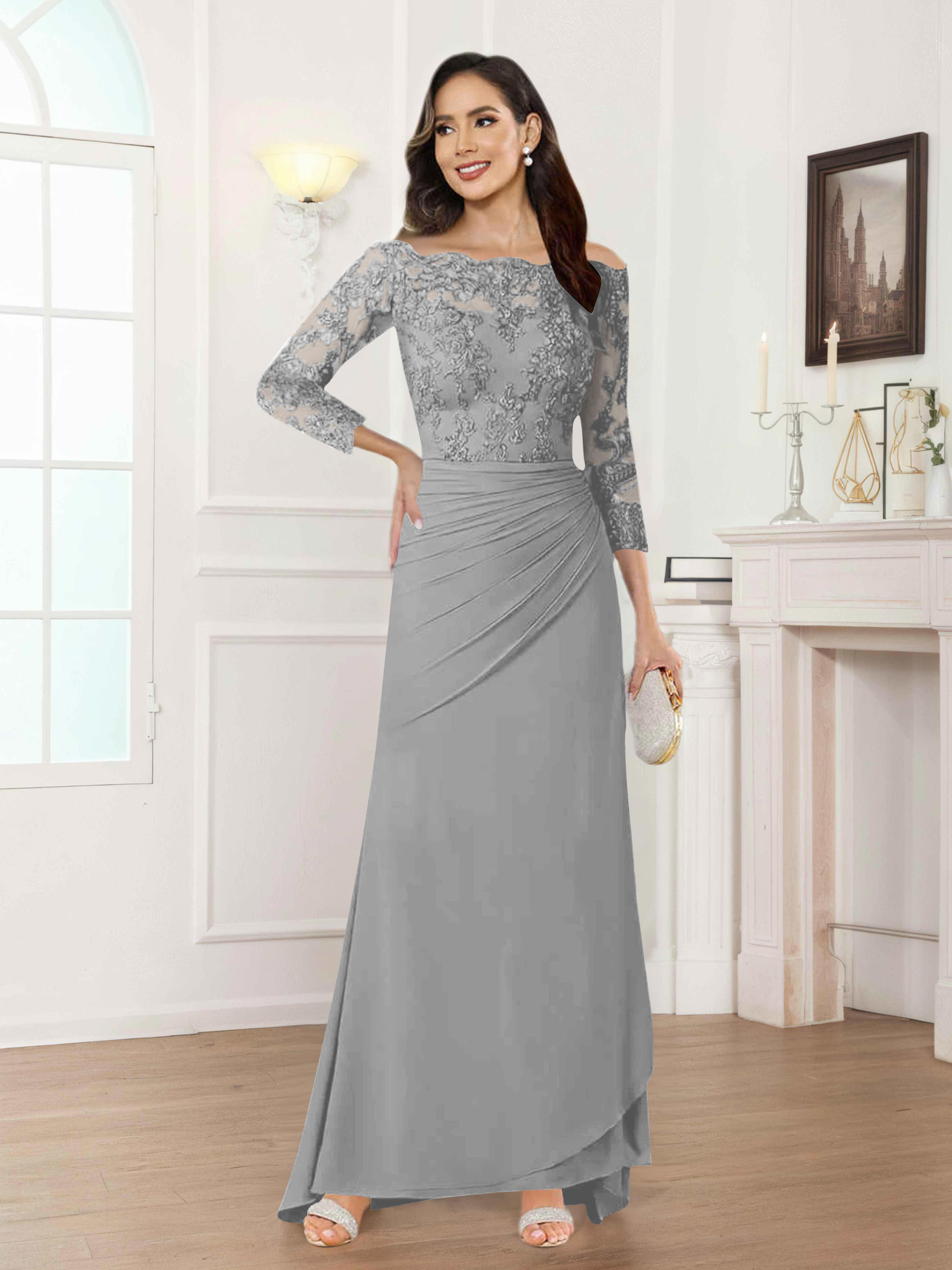 Riva Fashionable Sheath Off the Shoulder Lace Chiffon Mother of the Bride Dresses
