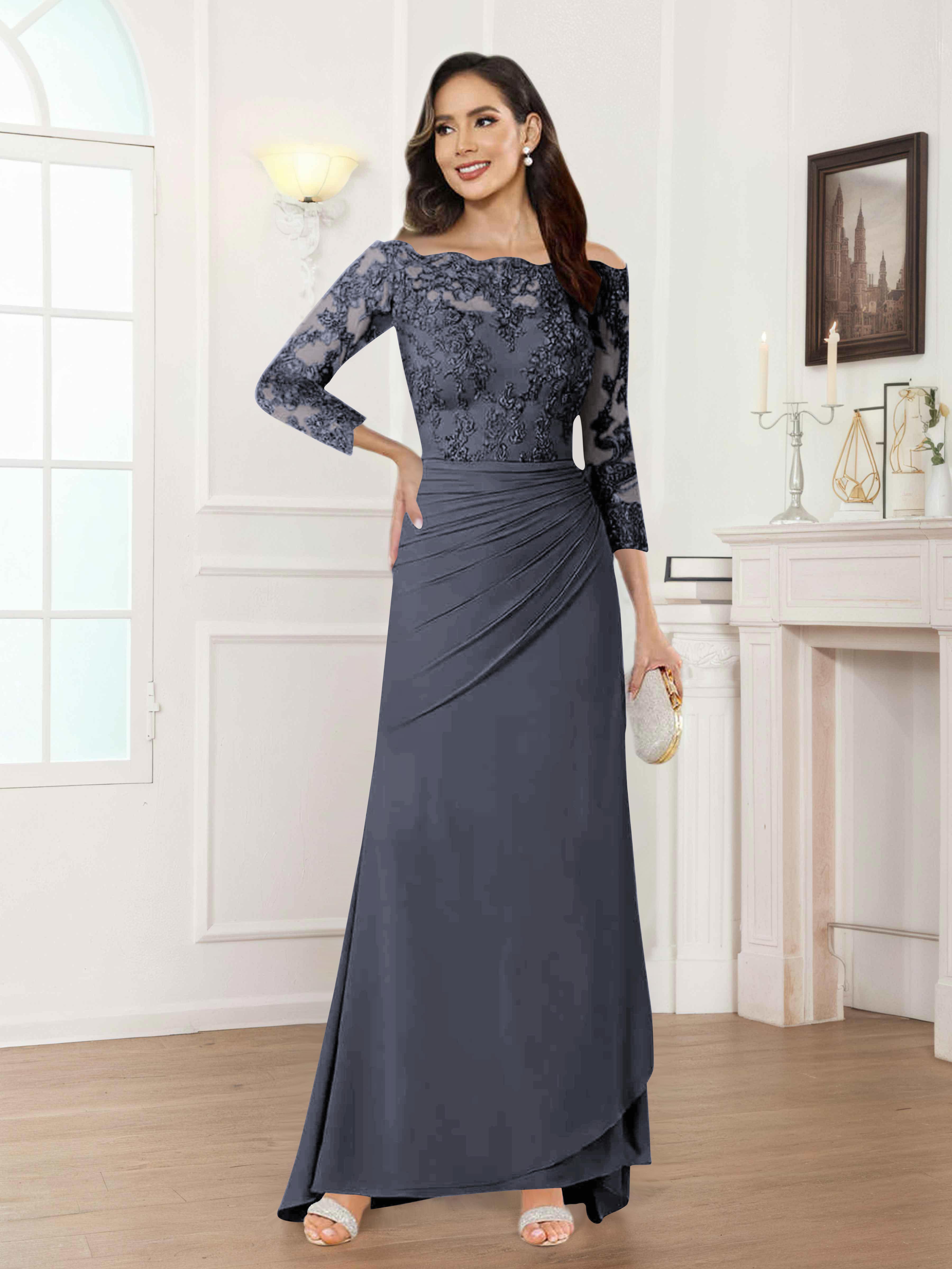 Riva Fashionable Sheath Off the Shoulder Lace Chiffon Mother of the Bride Dresses