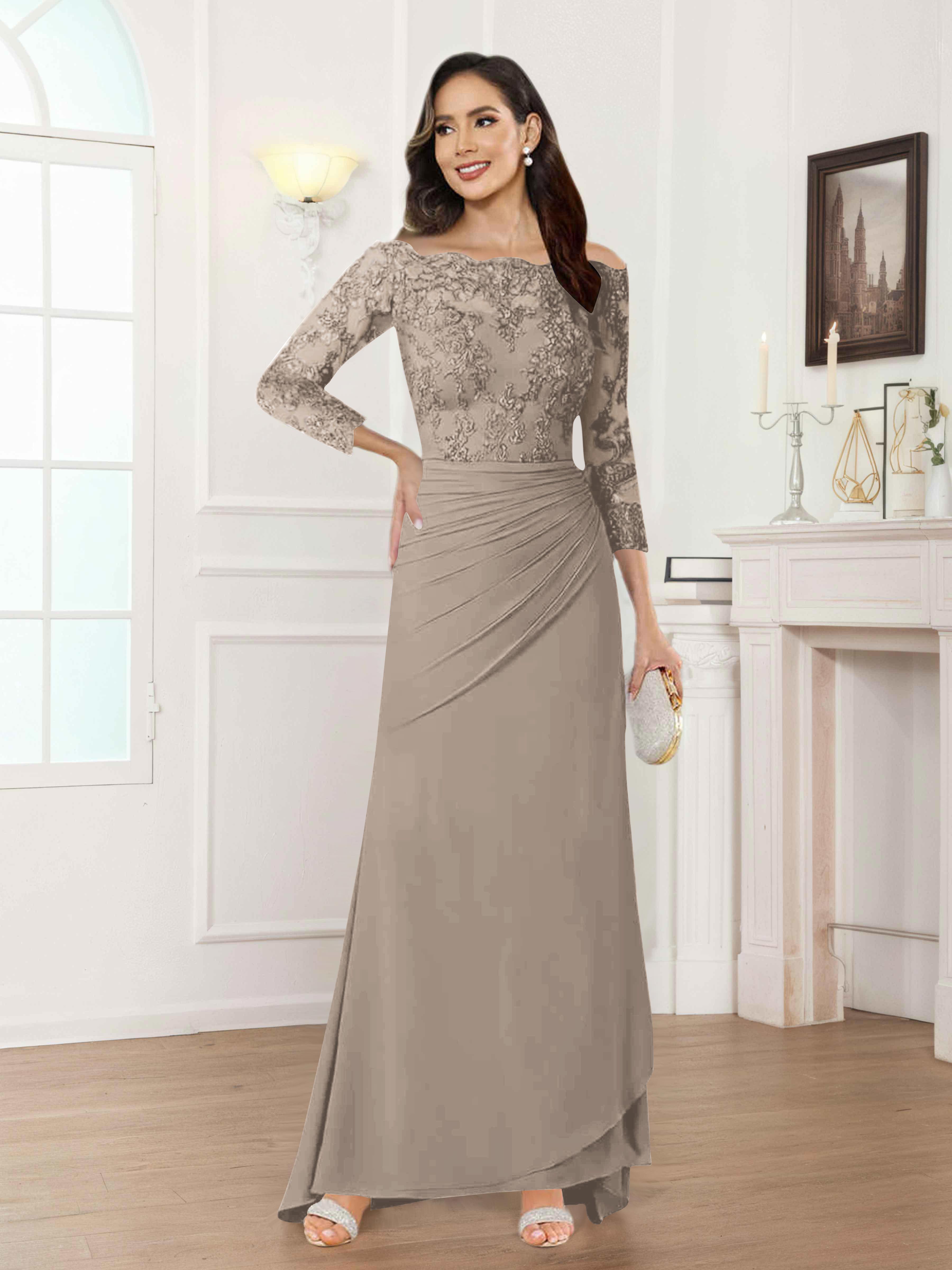 Riva Fashionable Sheath Off the Shoulder Lace Chiffon Mother of the Bride Dresses