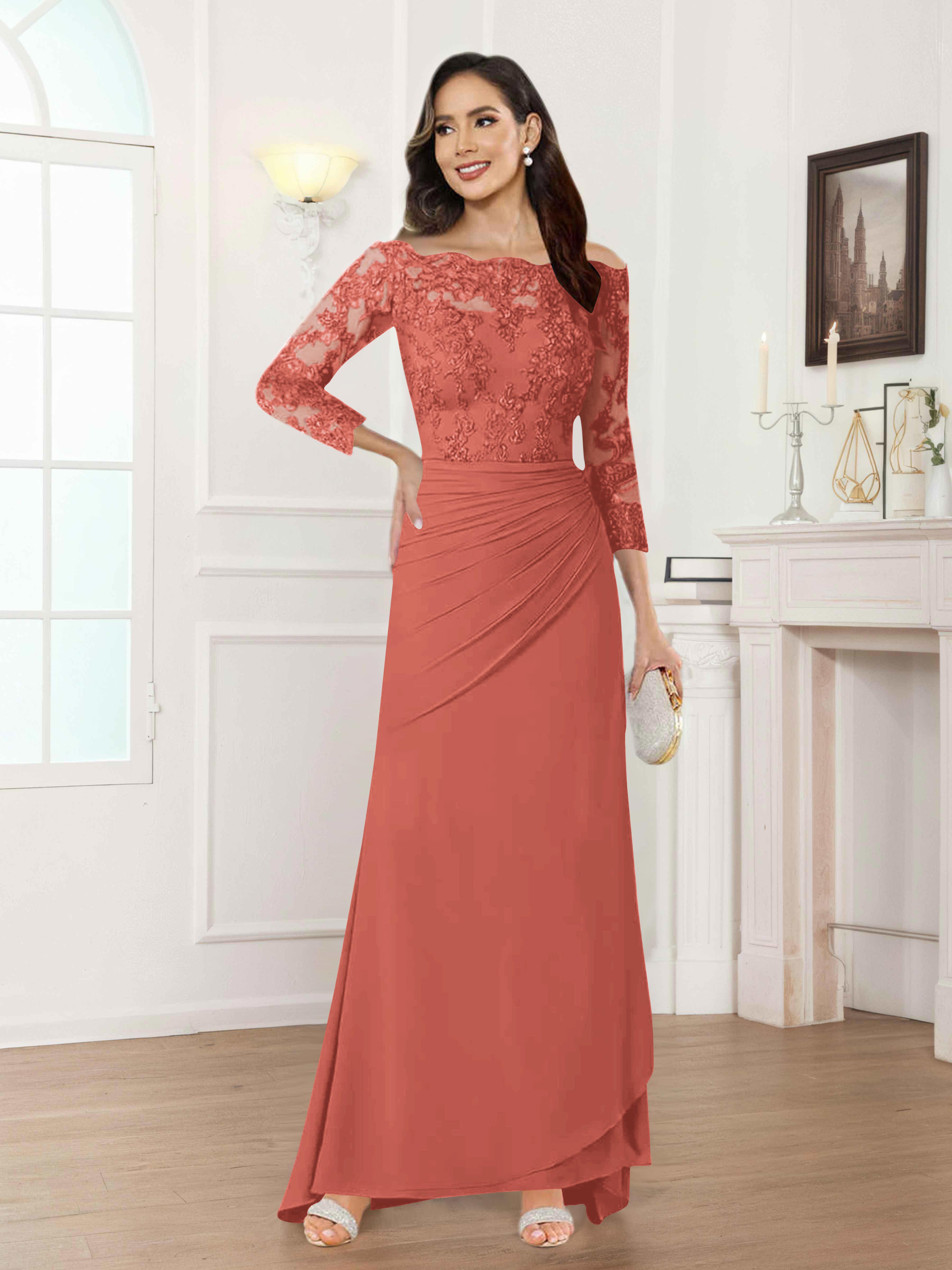 Riva Fashionable Sheath Off the Shoulder Lace Chiffon Mother of the Bride Dresses