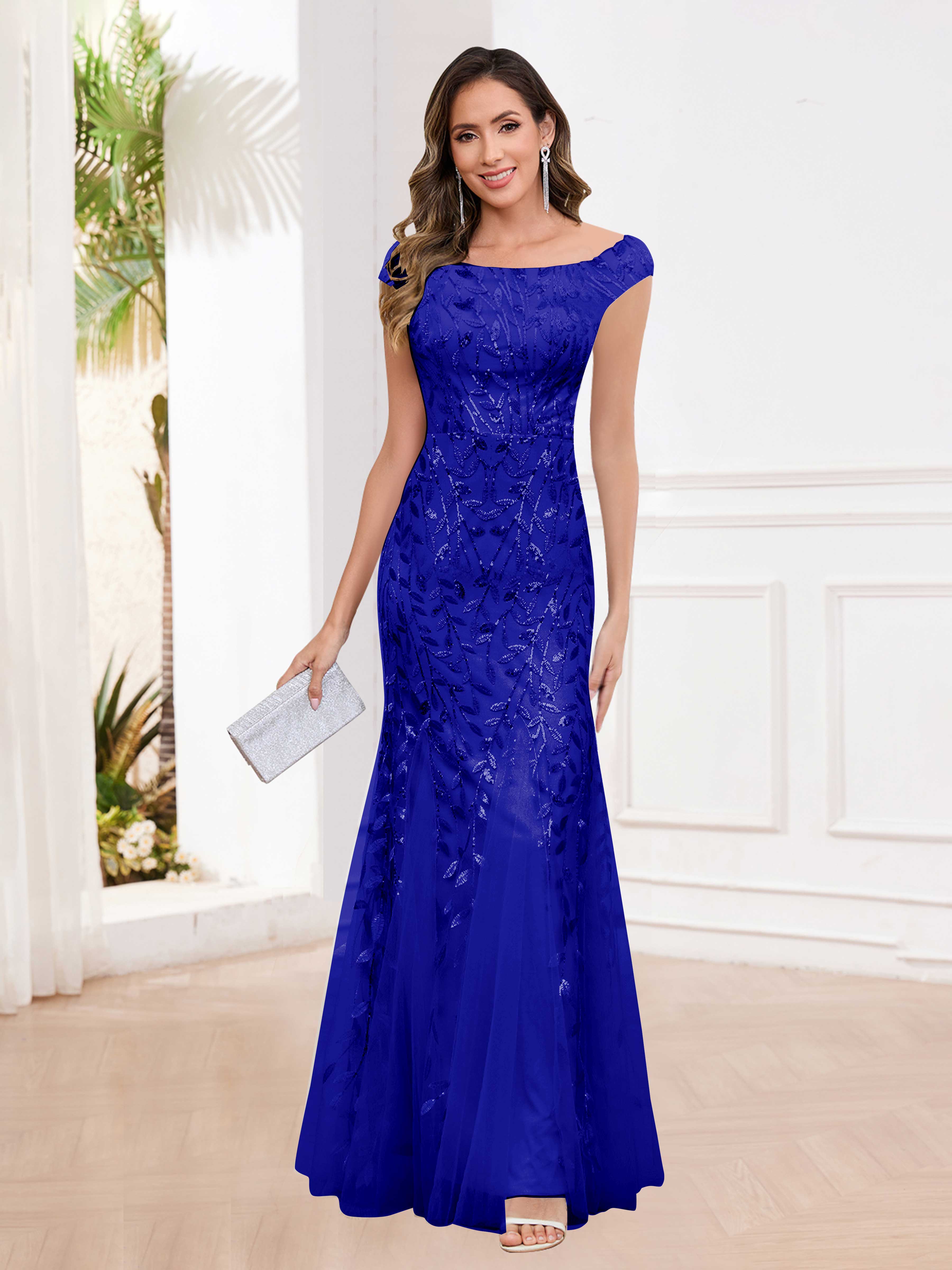 Aelindra Modern Sheath Leaf Sequins Long Mother of the Bride & Groom Dresses