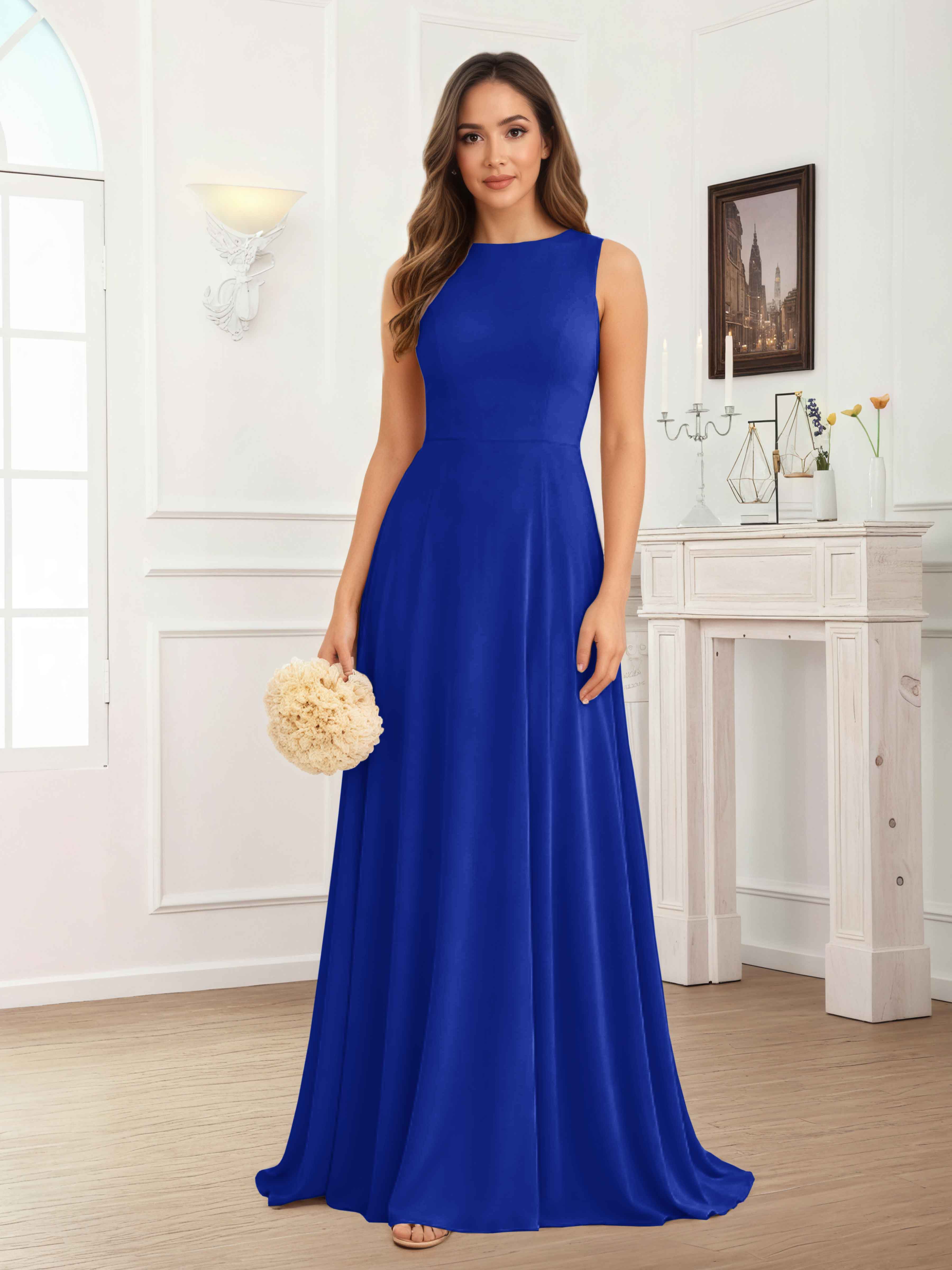 Fraelithra Modest Scoop A-Line Sleeveless Long Bridesmaid Dresses