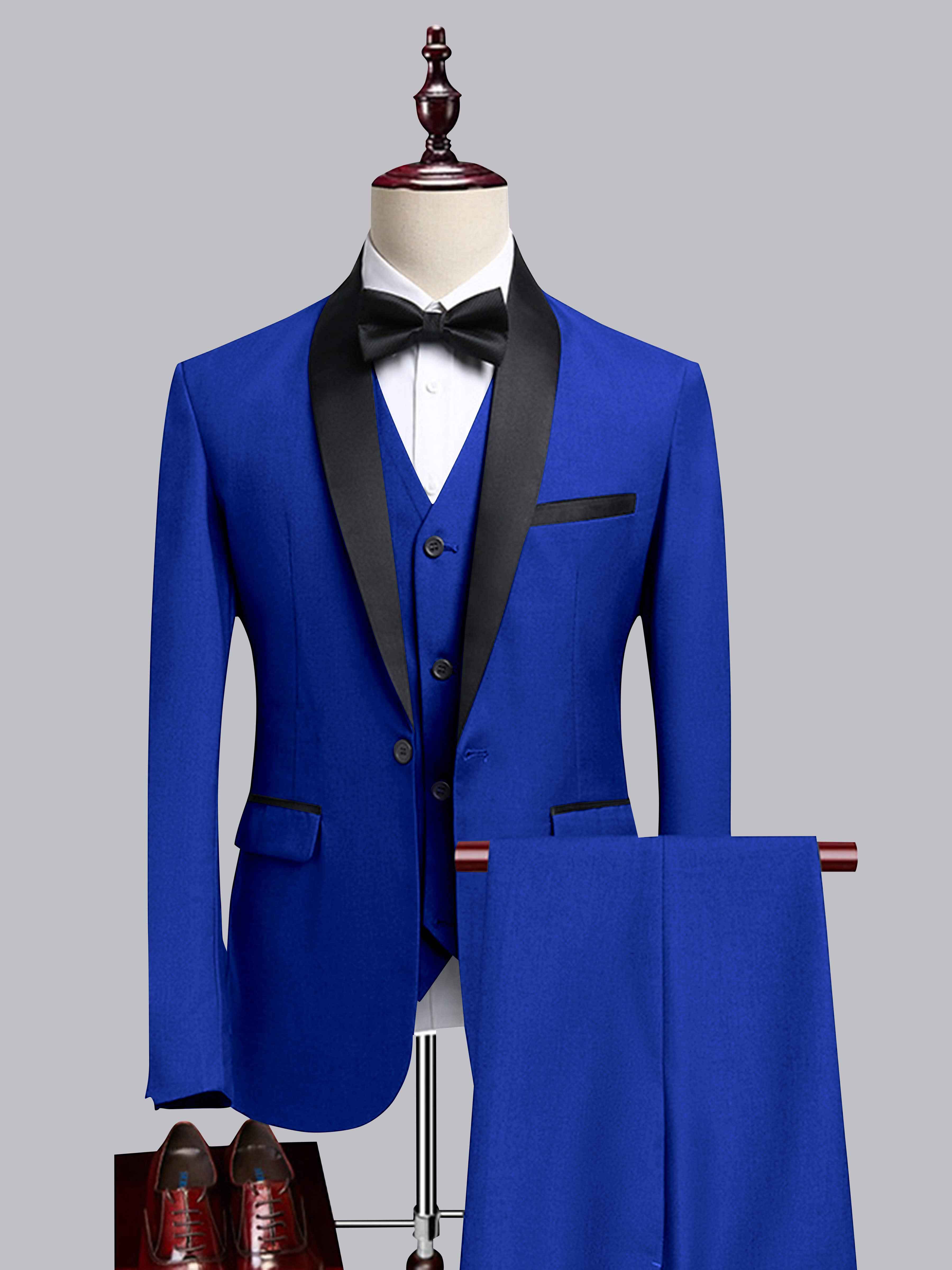 Chic 3 Pieces Men's Contrast Trim One Button Shawl Lapel Suit For Wedding