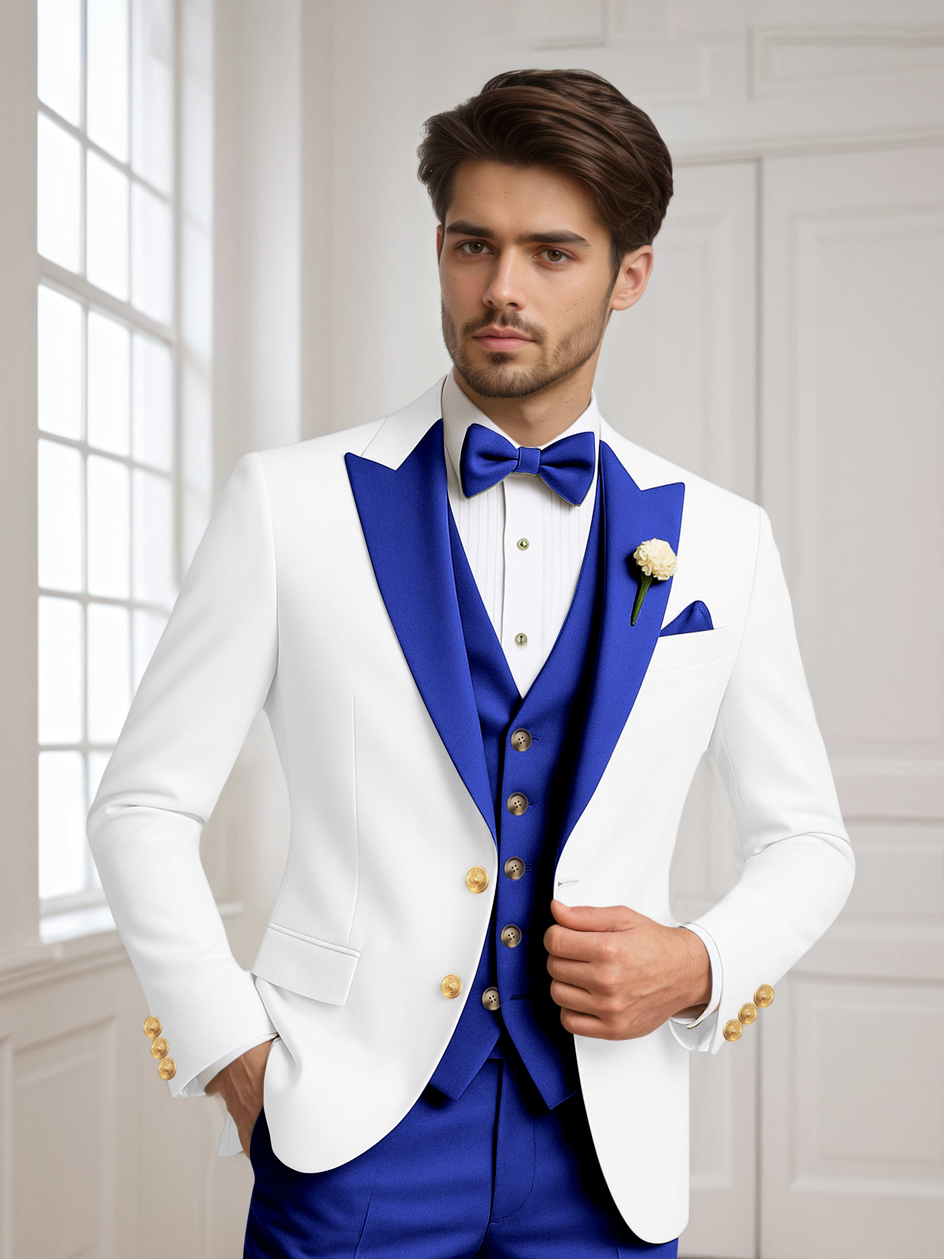 Color Block Peak Lapel Men's 2 Pieces Jacket & Vest for Groom Wedding & Prom