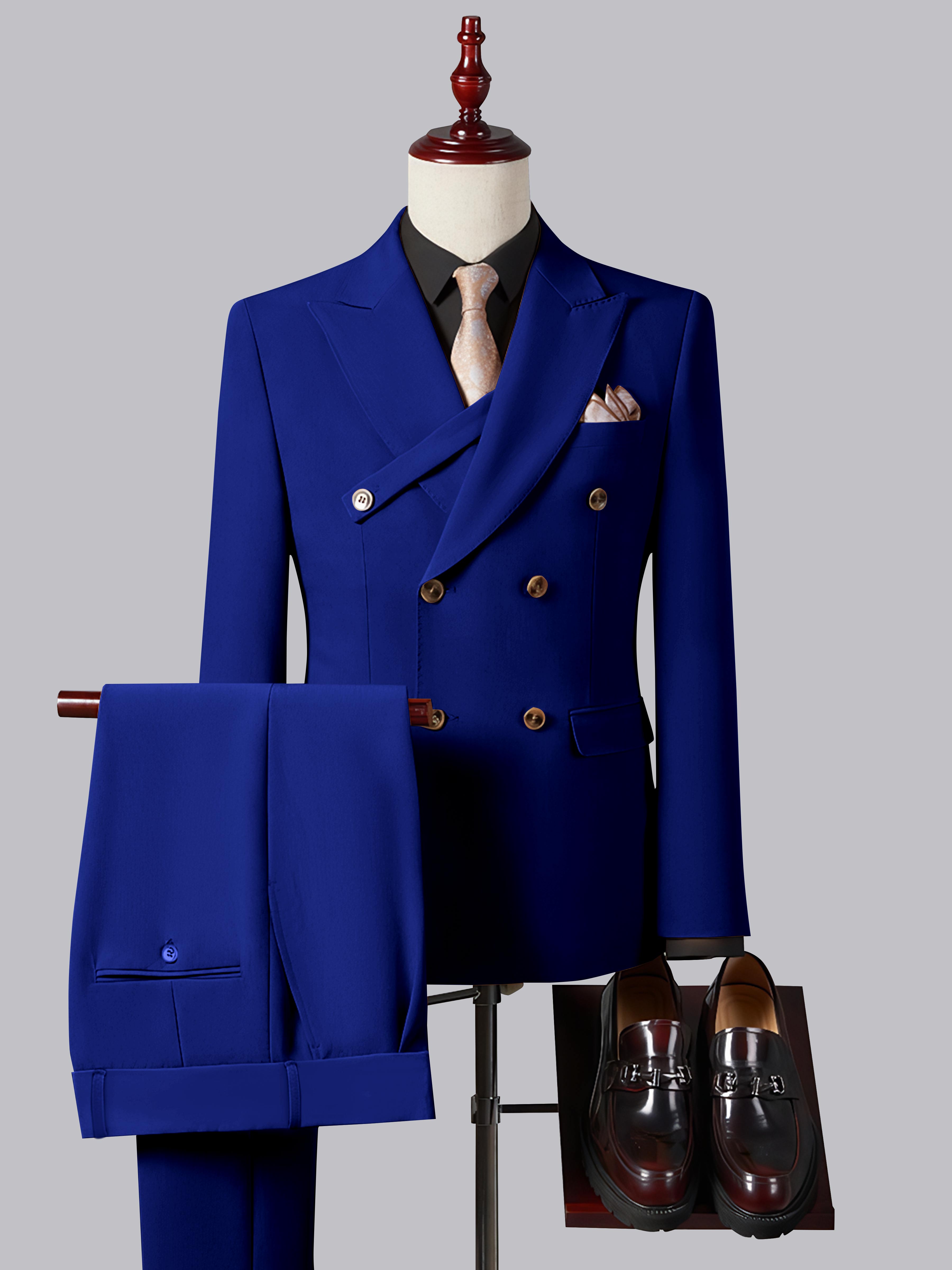 Formal Slim Fit Double Breasted Men's 2 Pieces Peak Lapel Strap Suit