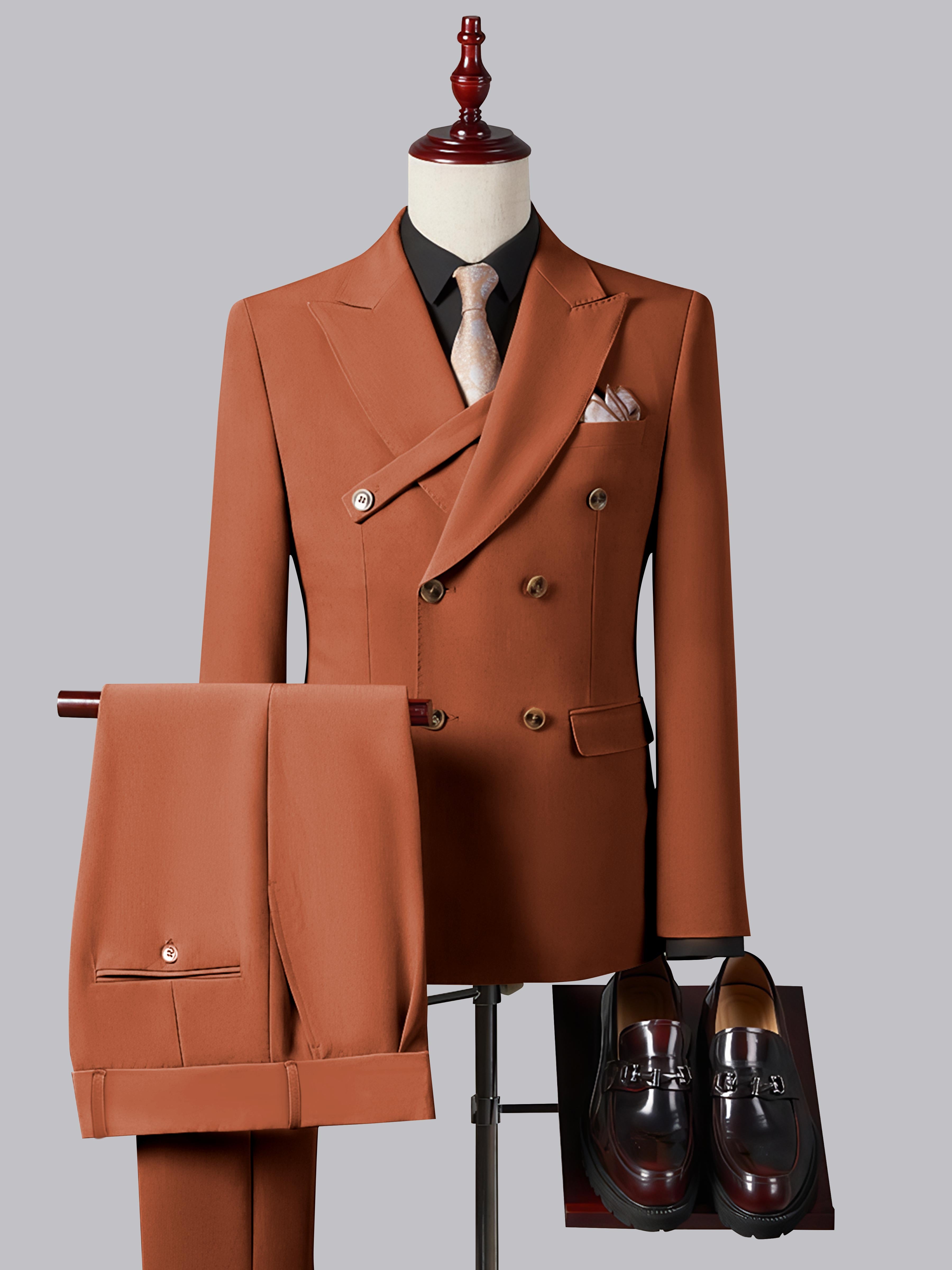Formal Slim Fit Double Breasted Men's 2 Pieces Peak Lapel Strap Suit