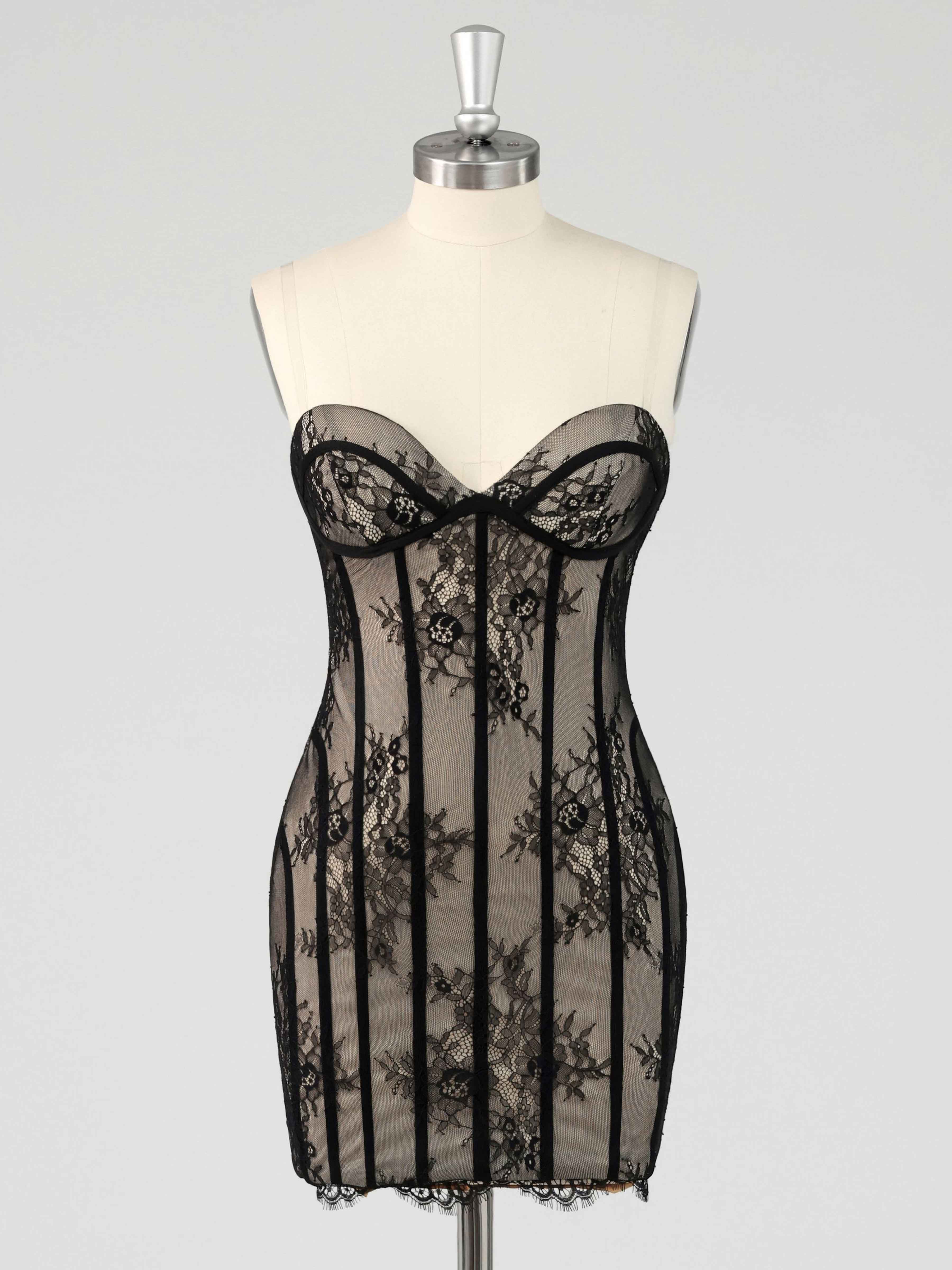 Sexy Strapless Sheer Lace Mini Cocktail Dresses