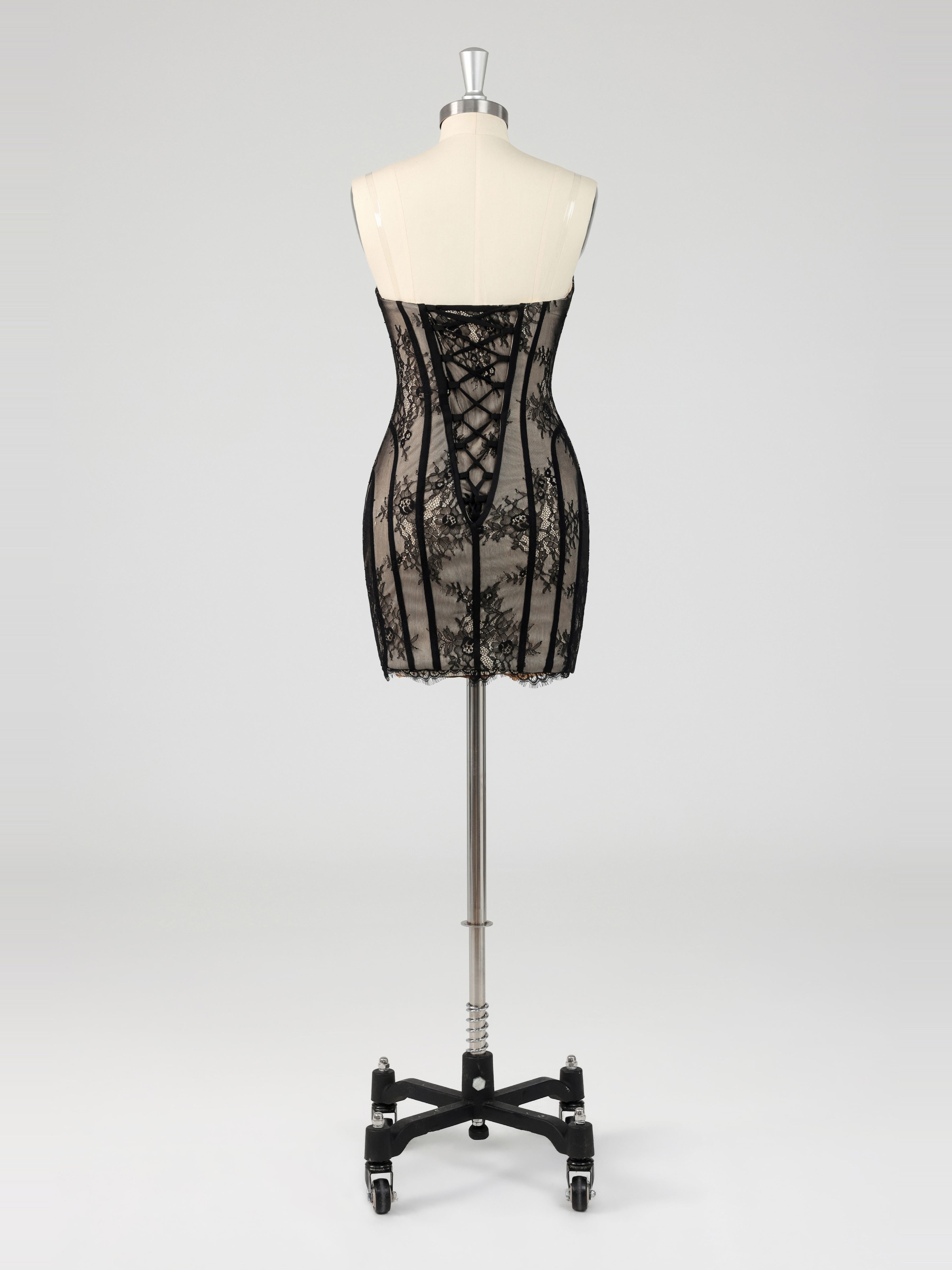 Sexy Strapless Sheer Lace Mini Cocktail Dresses