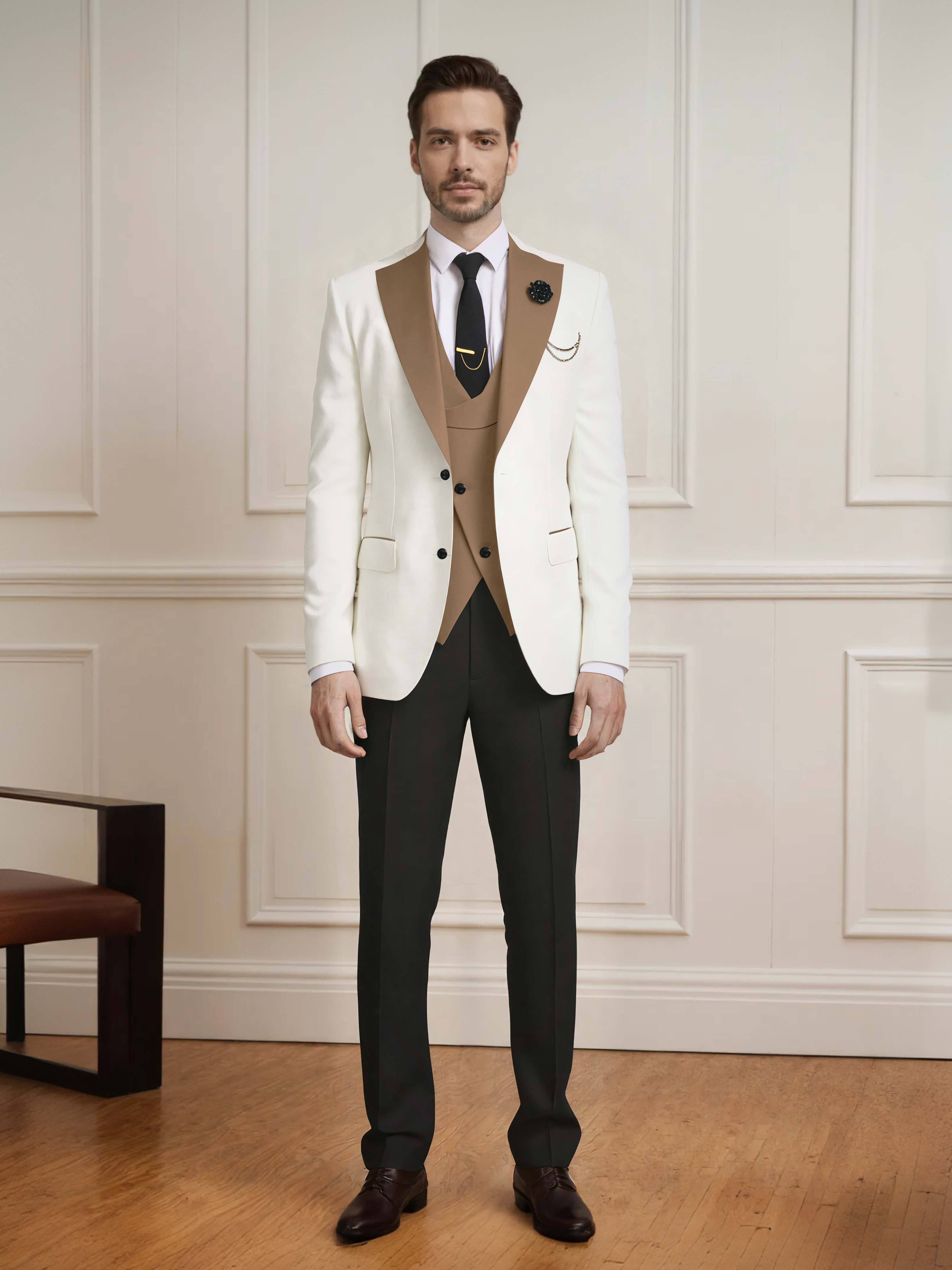 Sharp Men's One Button Contrast Finishes 3 Pieces Suits