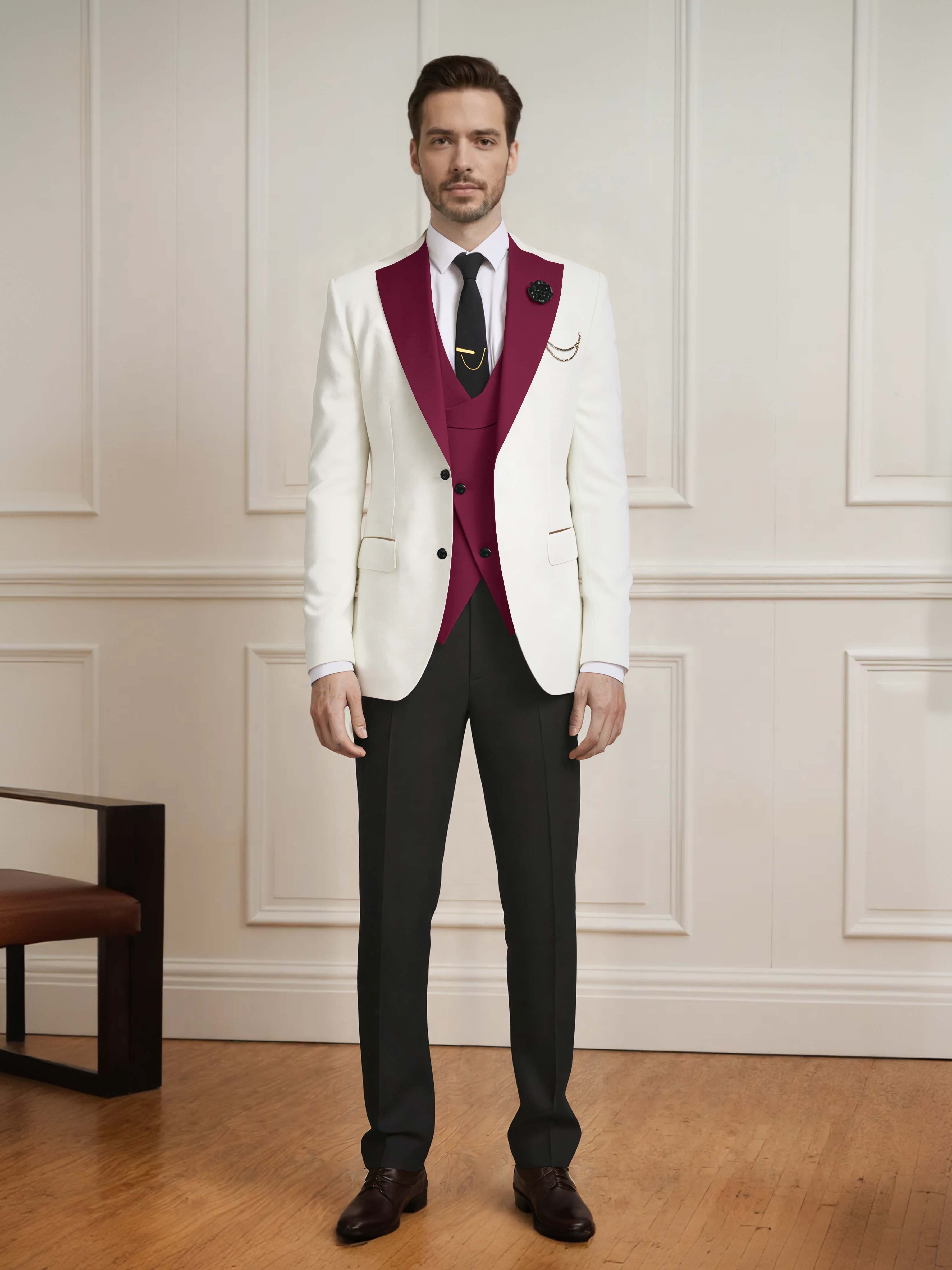 Sharp Men's One Button Contrast Finishes 3 Pieces Suits