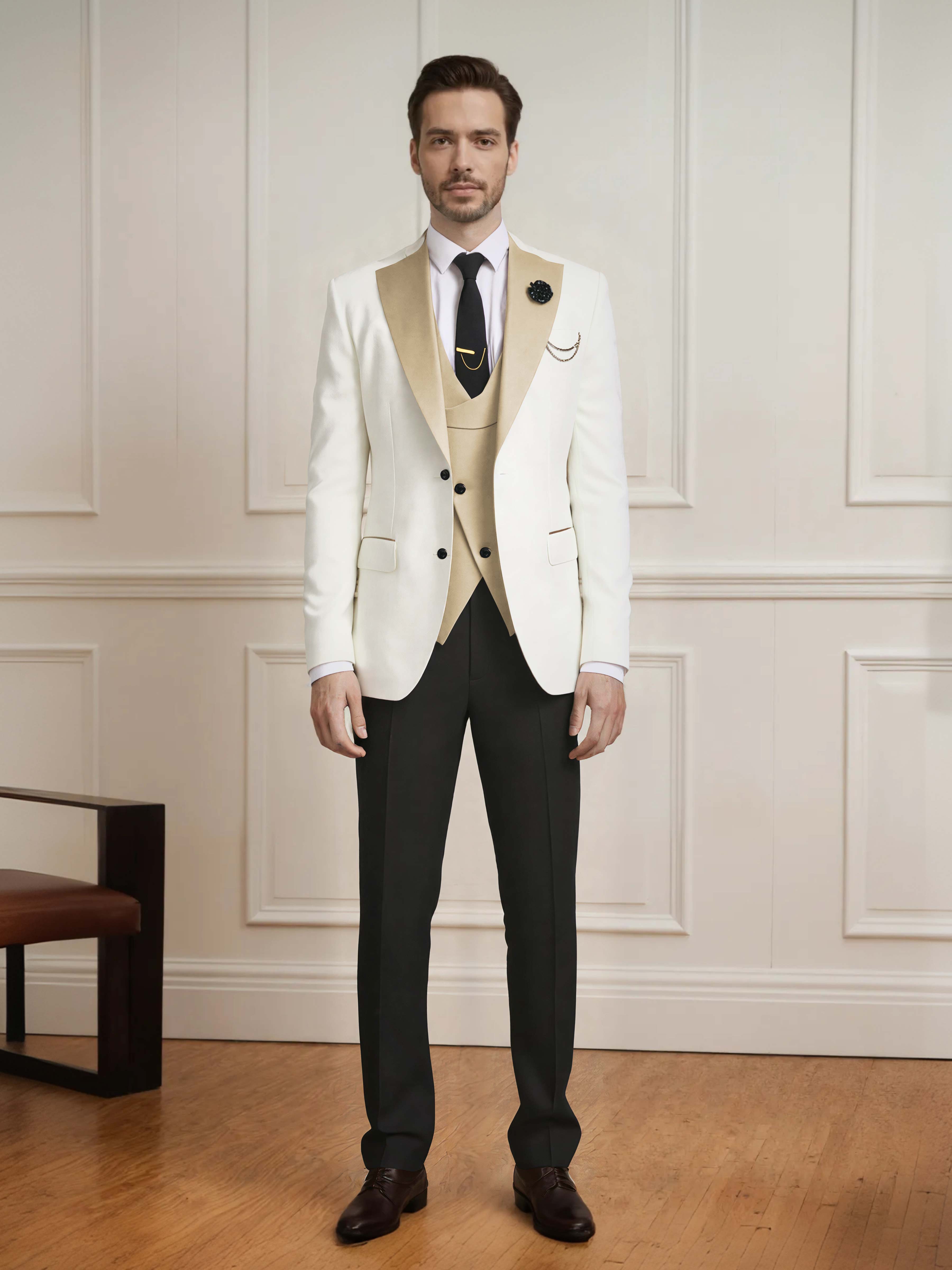 Sharp Men's One Button Contrast Finishes 3 Pieces Suits