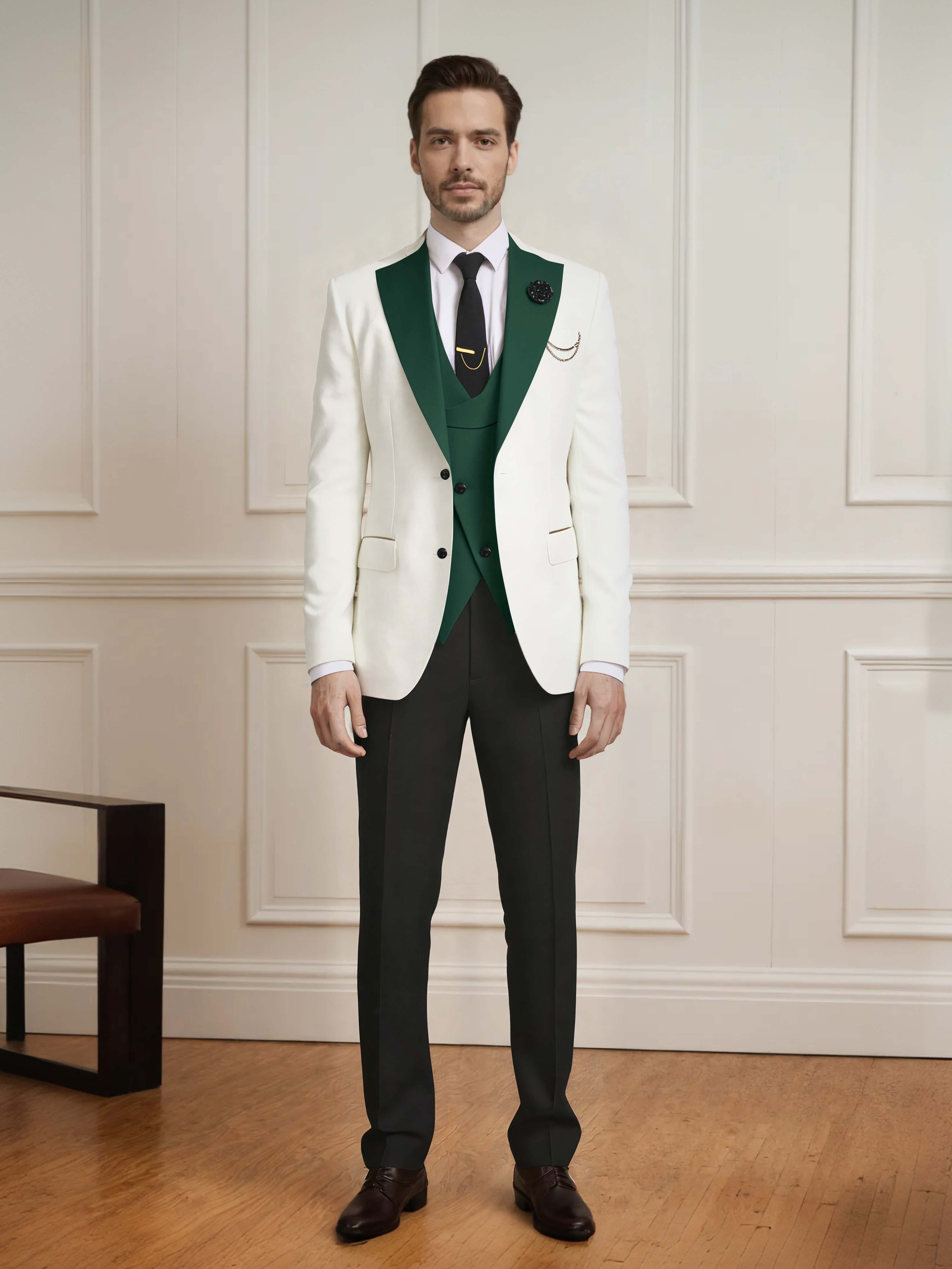 Sharp Men's One Button Contrast Finishes 3 Pieces Suits