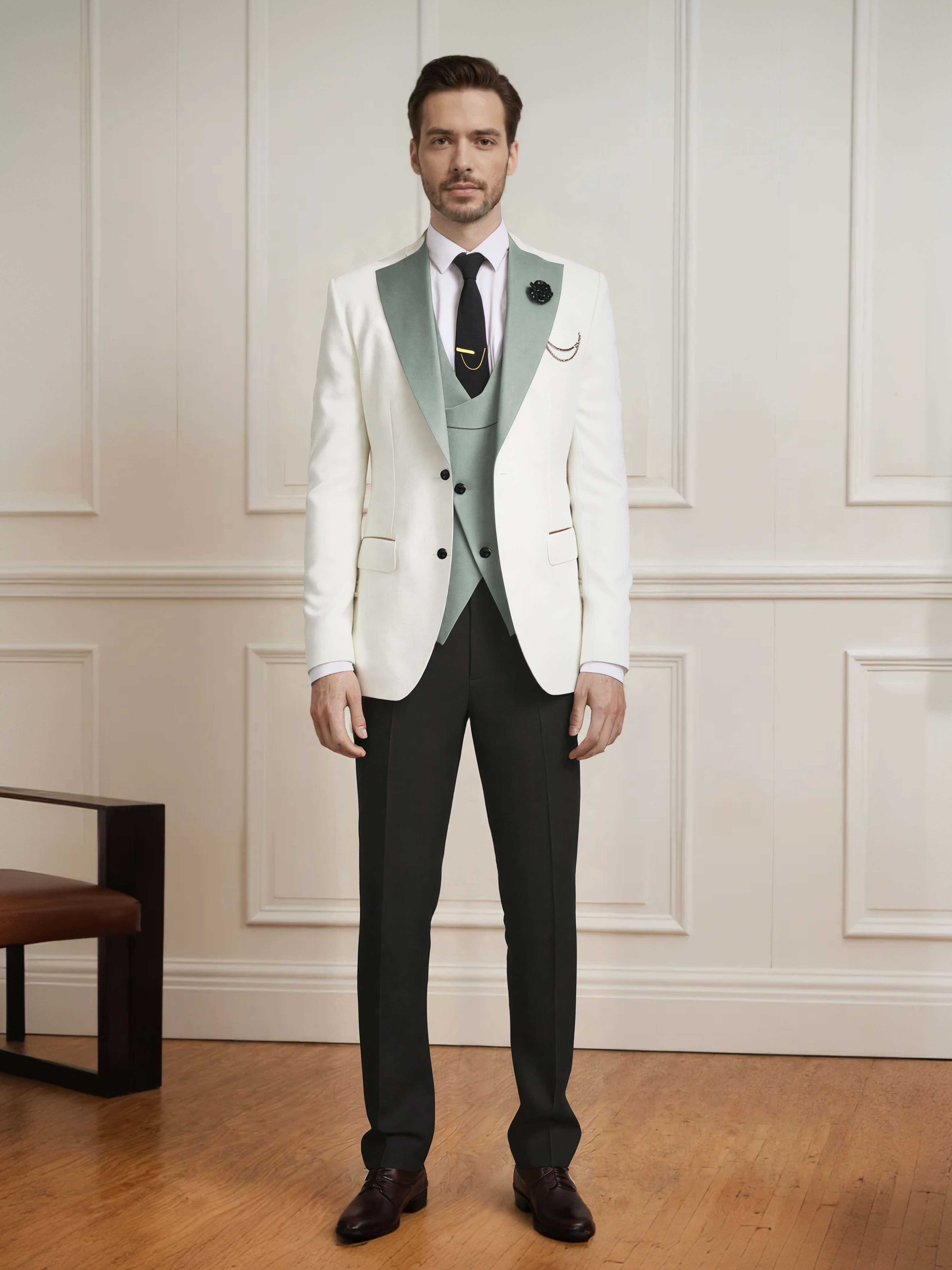 Sharp Men's One Button Contrast Finishes 3 Pieces Suits